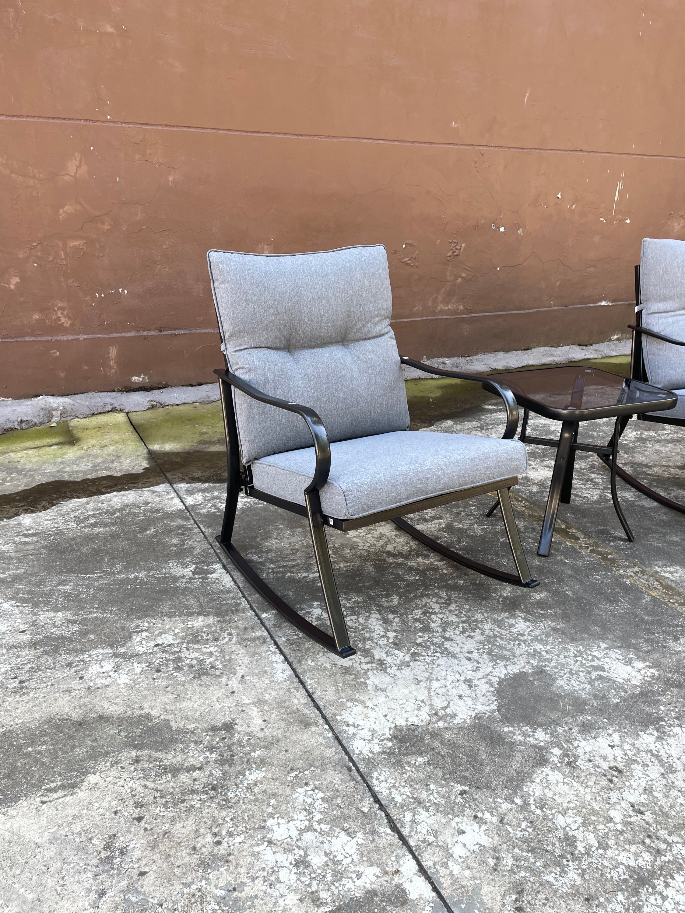 Rocker Set Chair and Teapoy Medium Grey