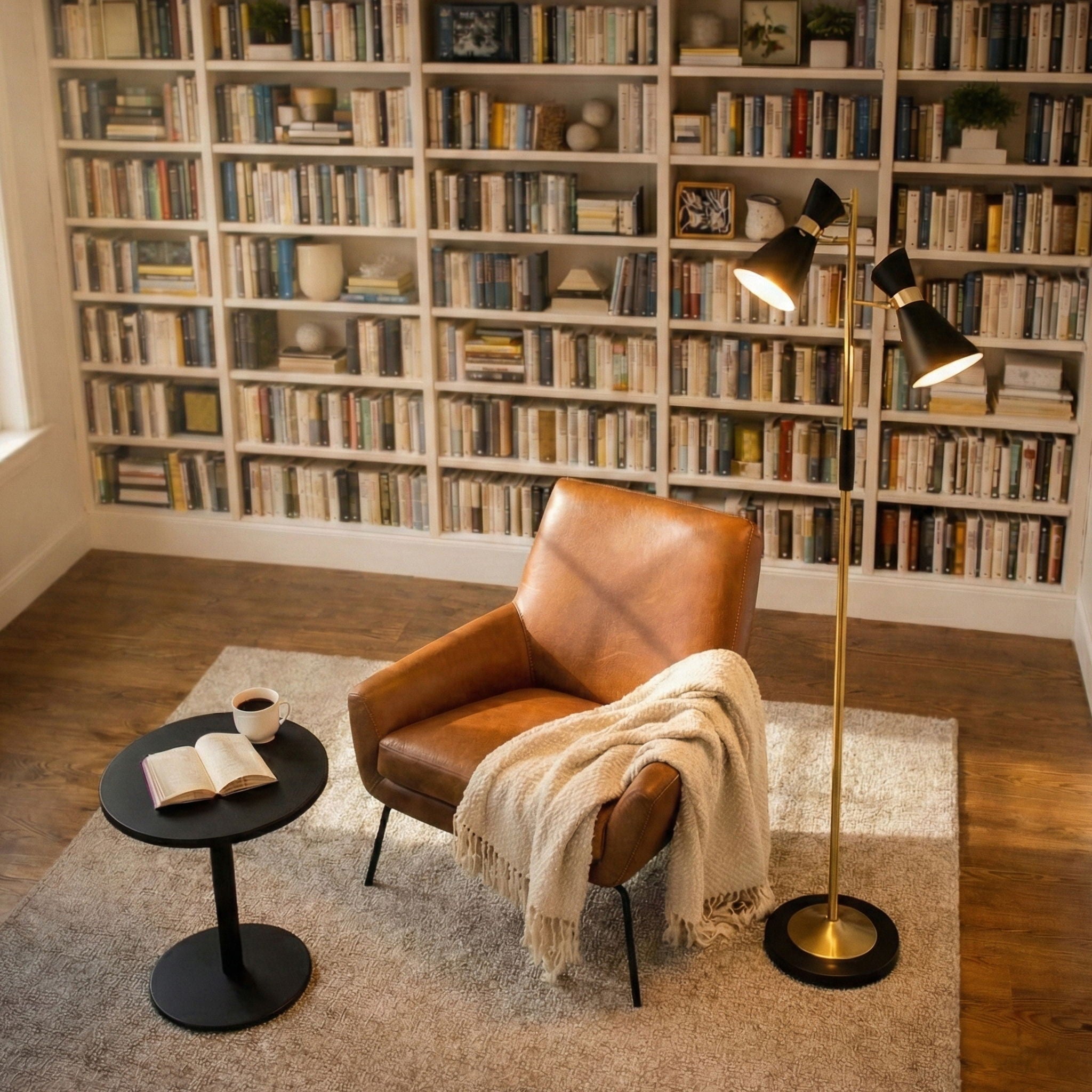 Axis - Floor Lamp With 4 Way Switch Double Spots With Base - Black / Gold
