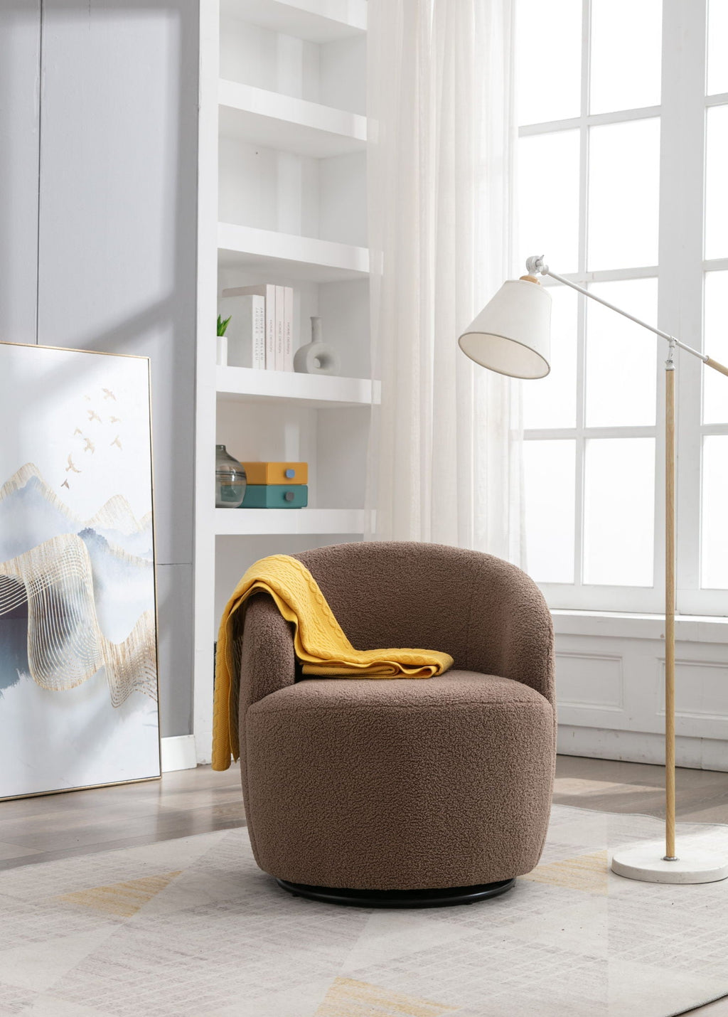 Teddy Fabric Swivel Accent Armchair Barrel Chair