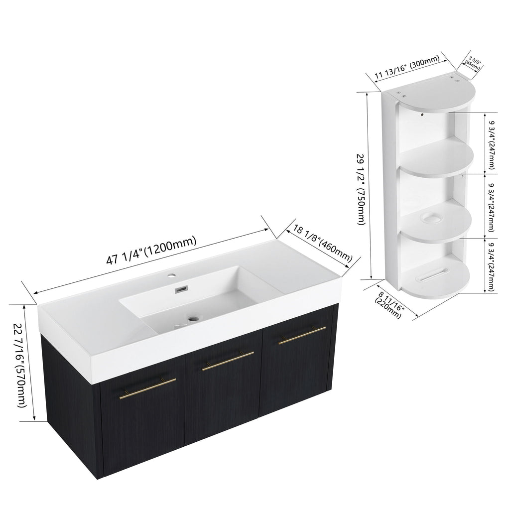 Modern Wall Mounted Bathroom Vanity with Resin Sink and Storage Rack