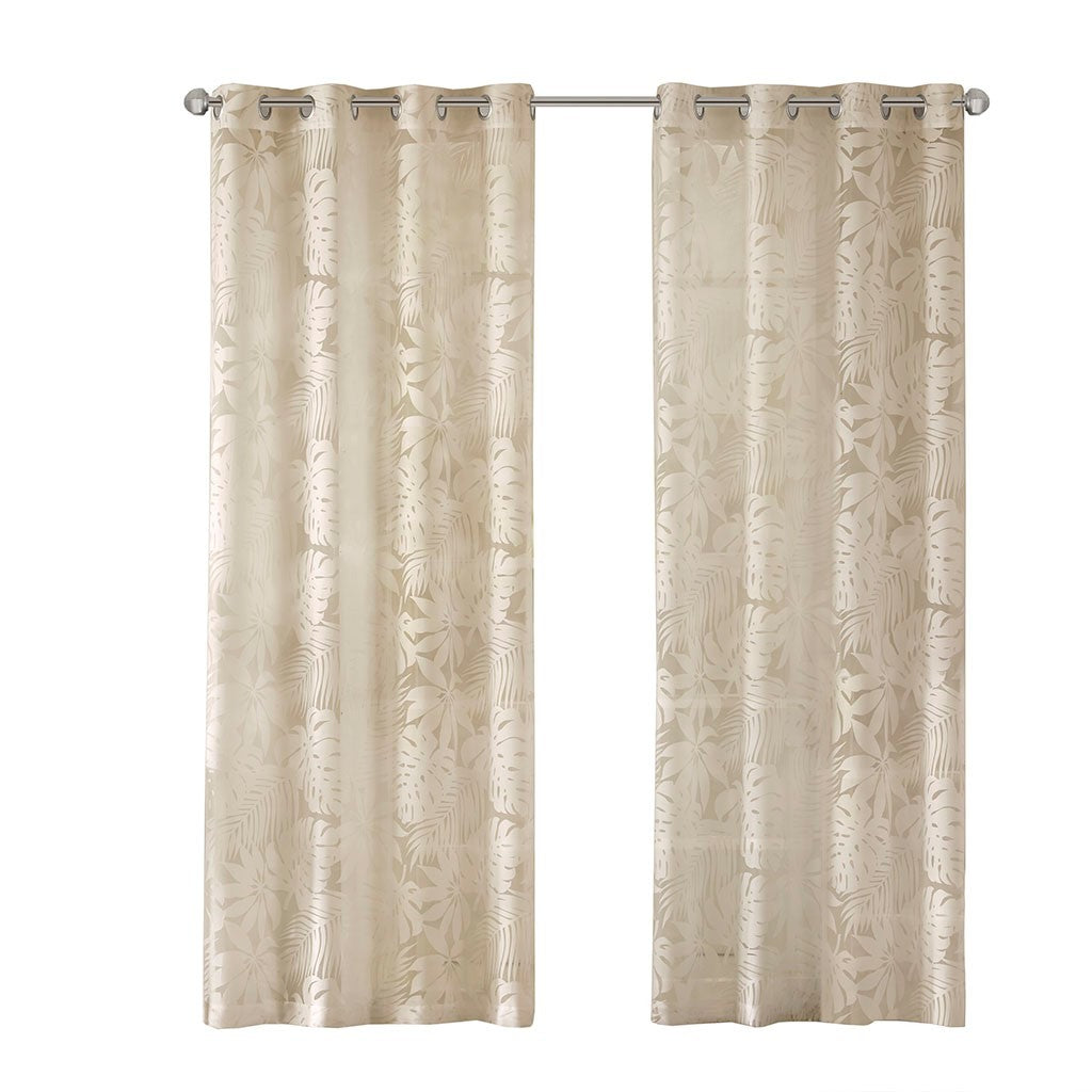 Palm Leaf Burnout Sheer Window Curtain 50x95 Natural