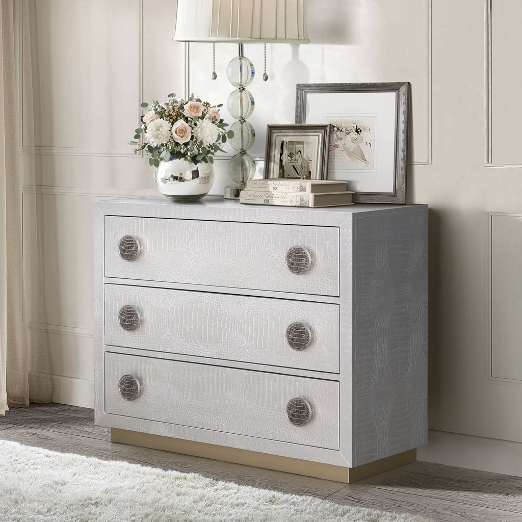 Anpu Faux Crocodile Skin Console Cabinet - Silver