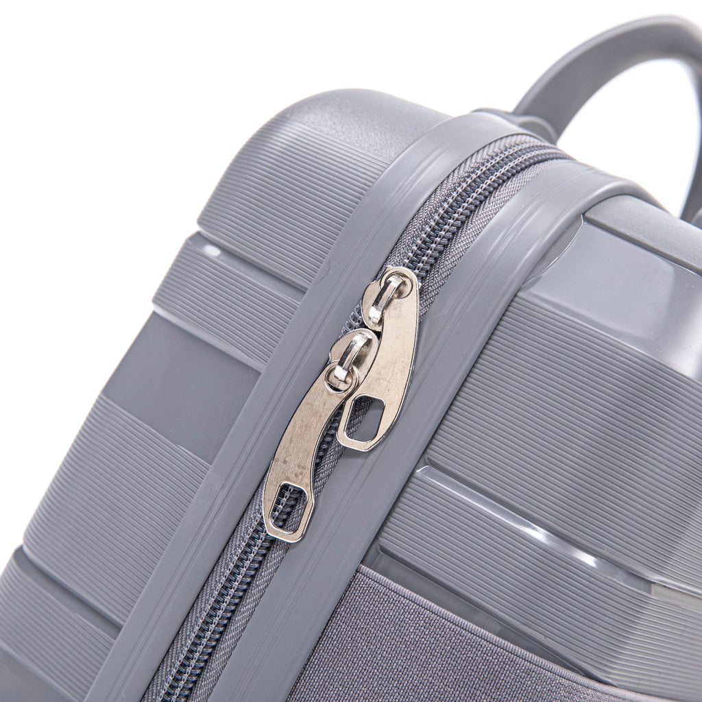 4-Piece PP Spinner Wheel Luggage Set with Cosmetic Case, Light Gray