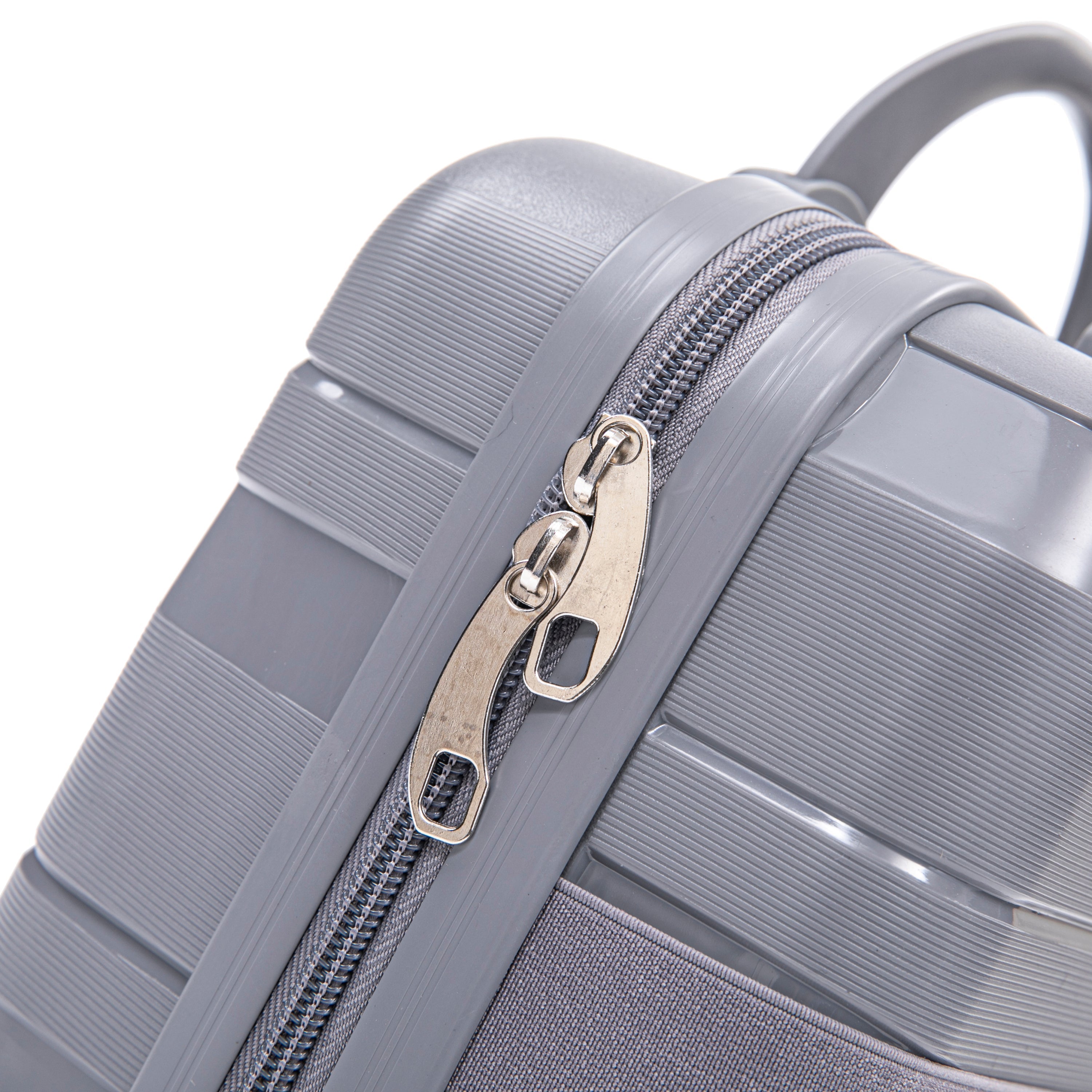 4-Piece PP Spinner Wheel Luggage Set with Cosmetic Case, Light Gray