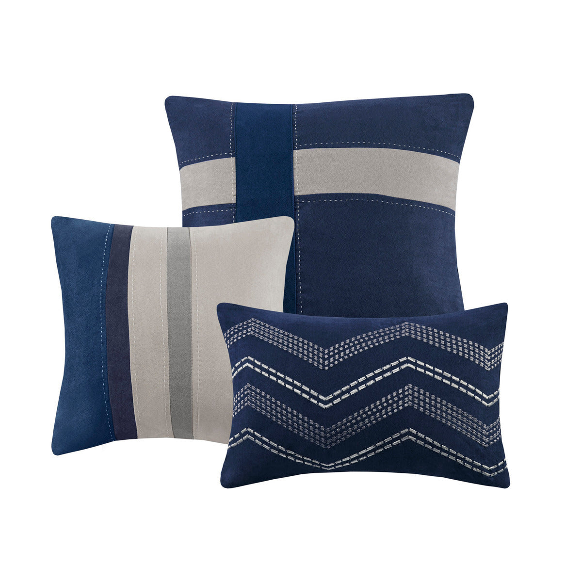 7 Piece Faux Suede Comforter Set Blue Queen