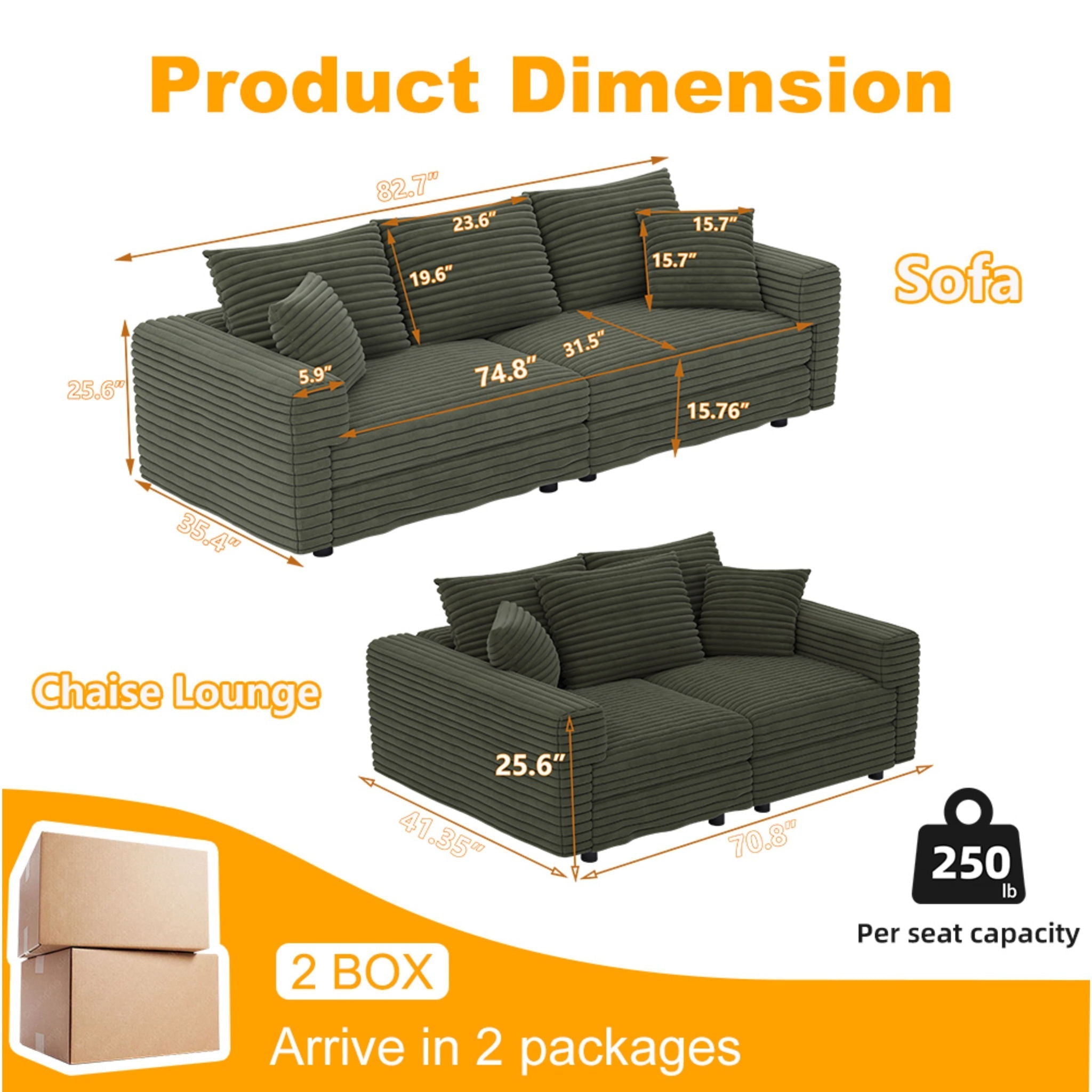 4 Seat Modern Comfy Upholstered Sofa Cloud Couch