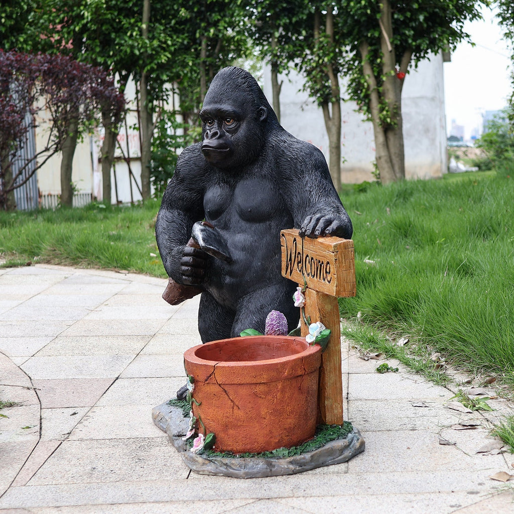 Outdoor Garden Sculpture Chimpanzee Flower Pot Planter