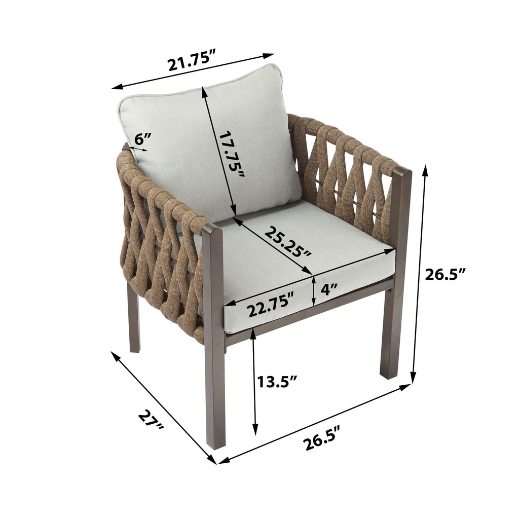 2 Pieces Outdoor Metal Patio Club Chair with Cushions