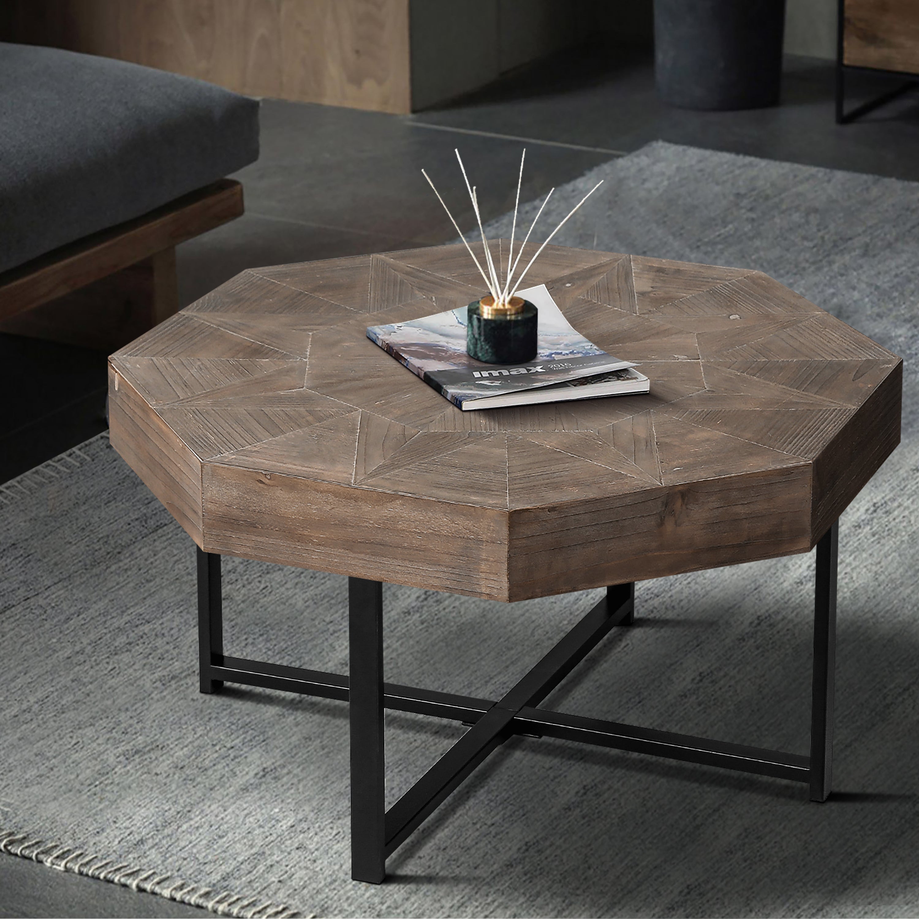 Wood Octagonal Vintage Patchwork Coffee Table