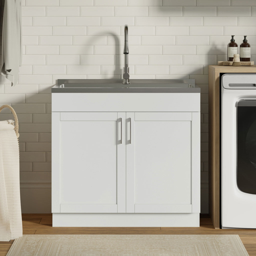 Modern Shaker All-In-One Laundry Utility Sink And Cabinet with Pull Out Faucet