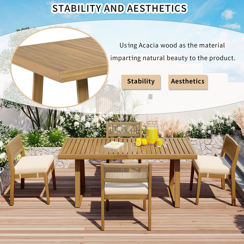 U_Style Multi-Person Outdoor Acacia Wood Dining Table and Chair Set