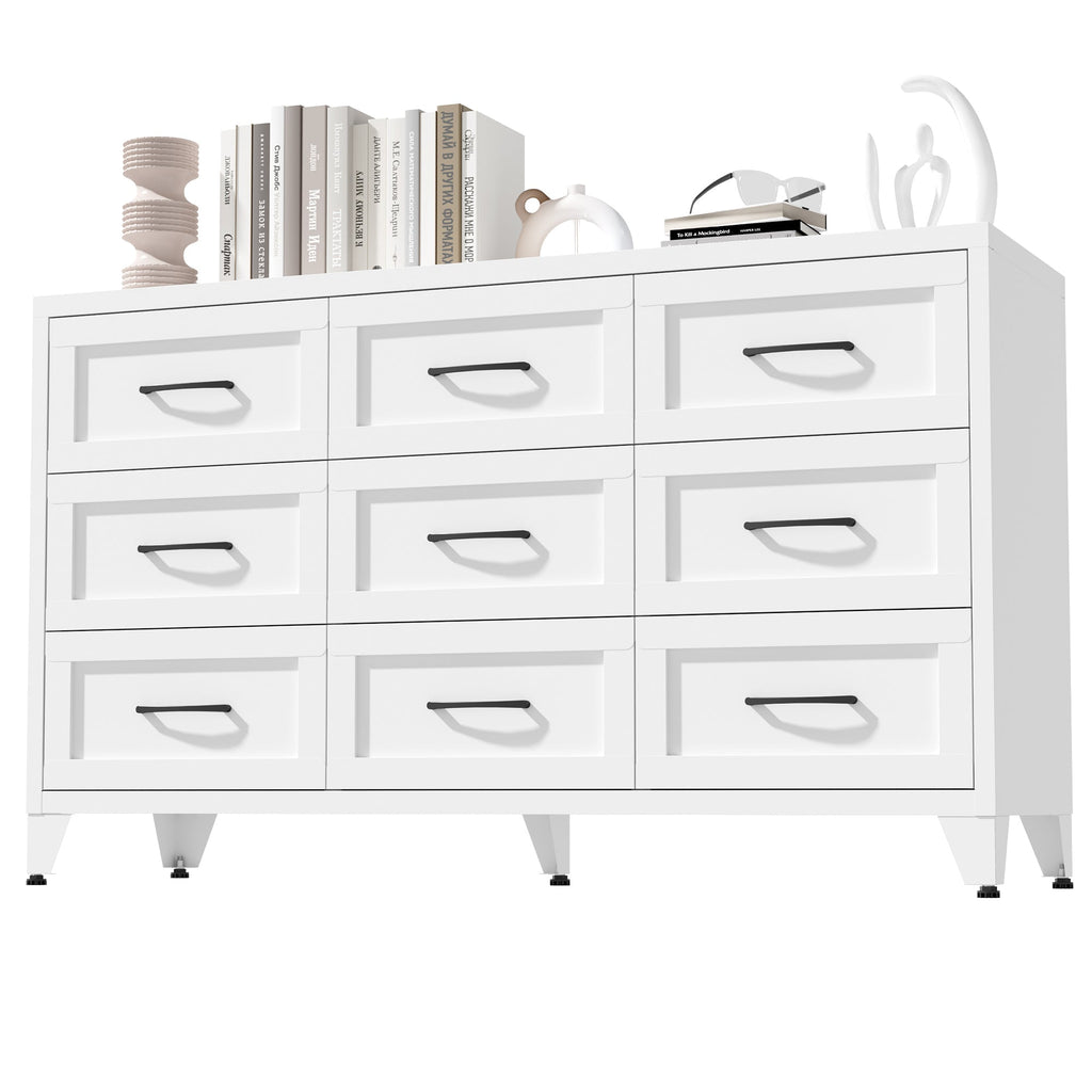 9 Drawer White Metal Dresser with Quiet-Glide Rails