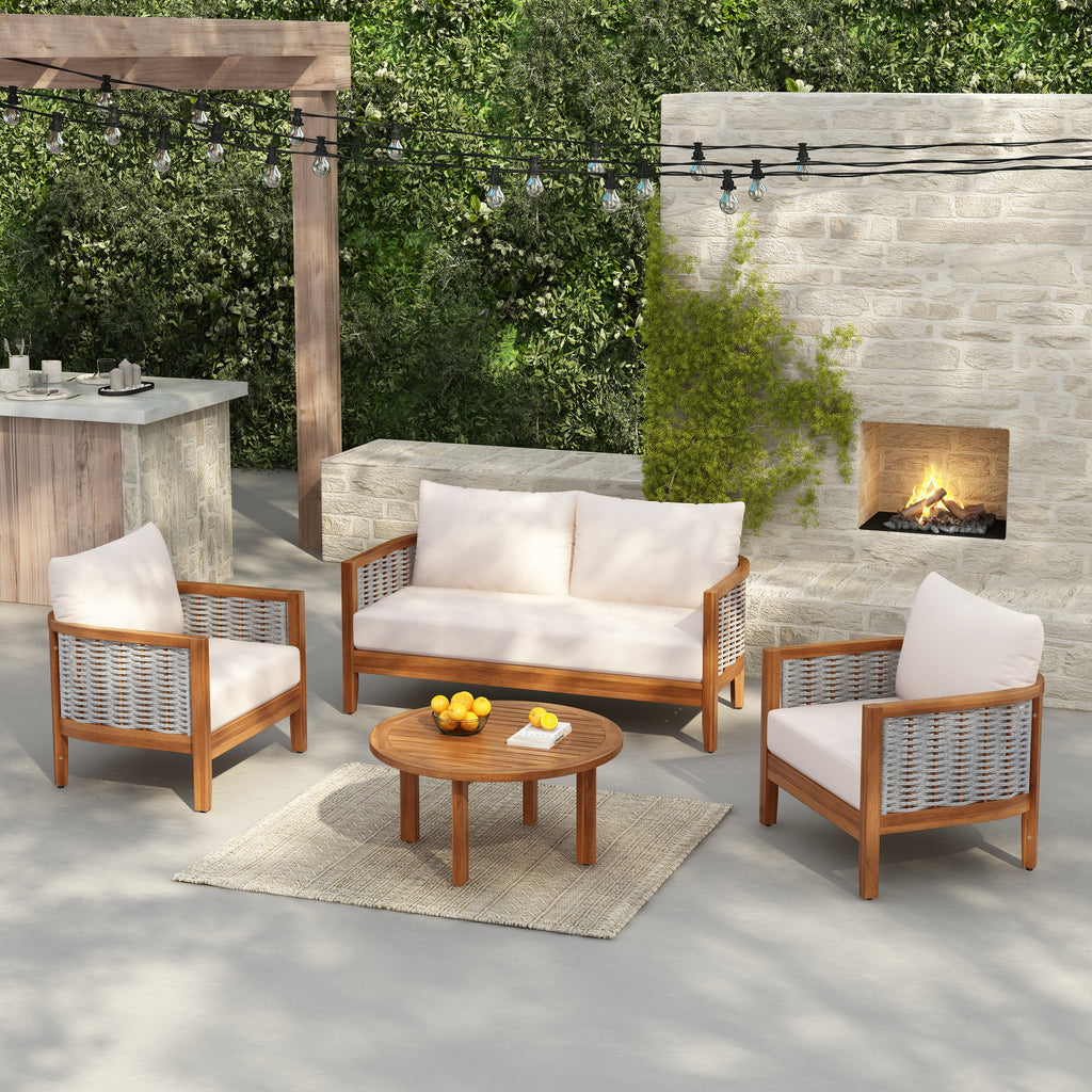 Outdoor Unique Tub Design 4-Seat Sofa Set with Woven Rope
