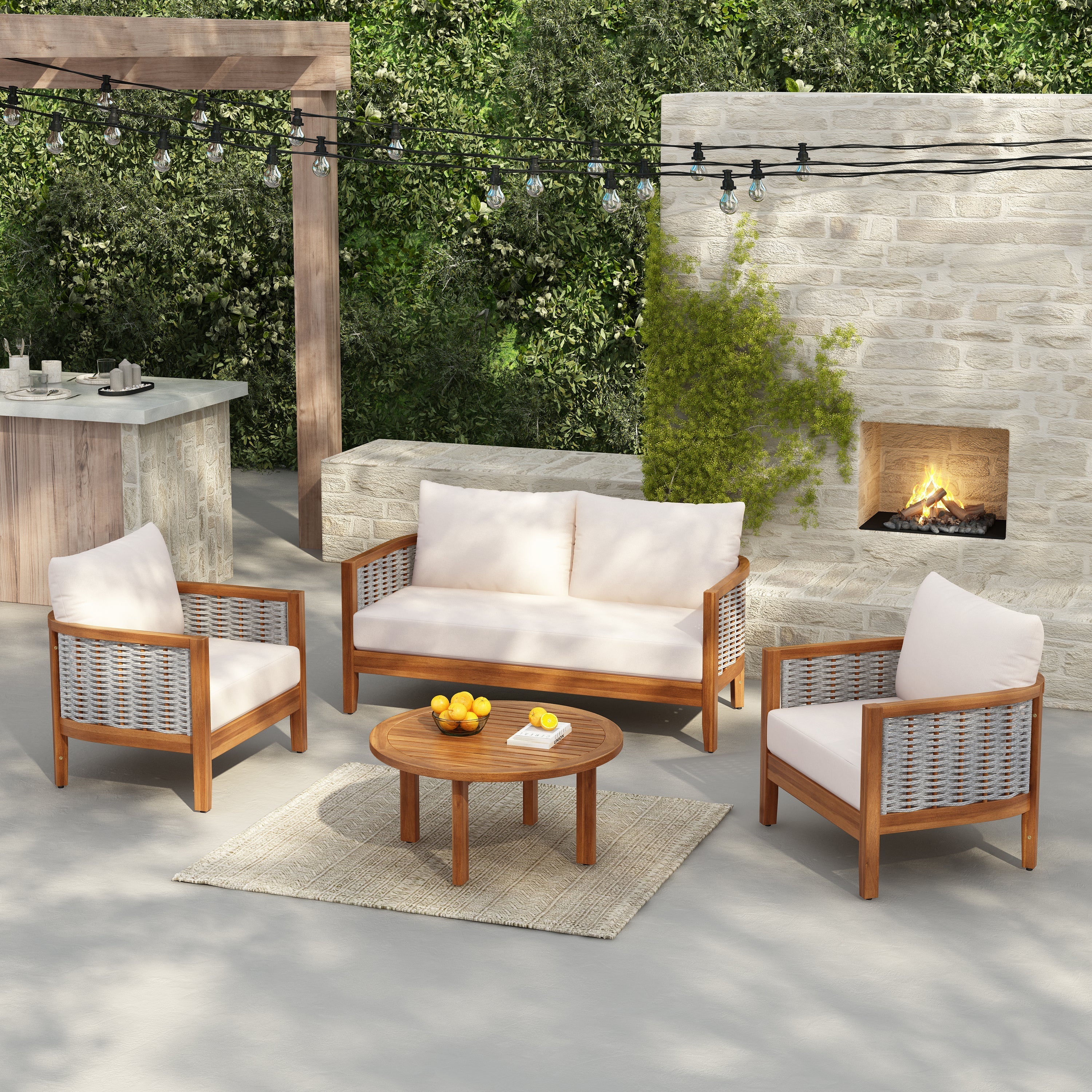 Outdoor Unique Tub Design 4-Seat Sofa Set with Woven Rope