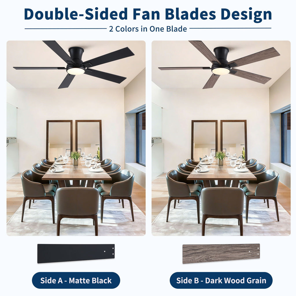 Low Profile Flush Mount Intergrated LED Ceiling Fan With Light And Reversible Quiet Motor