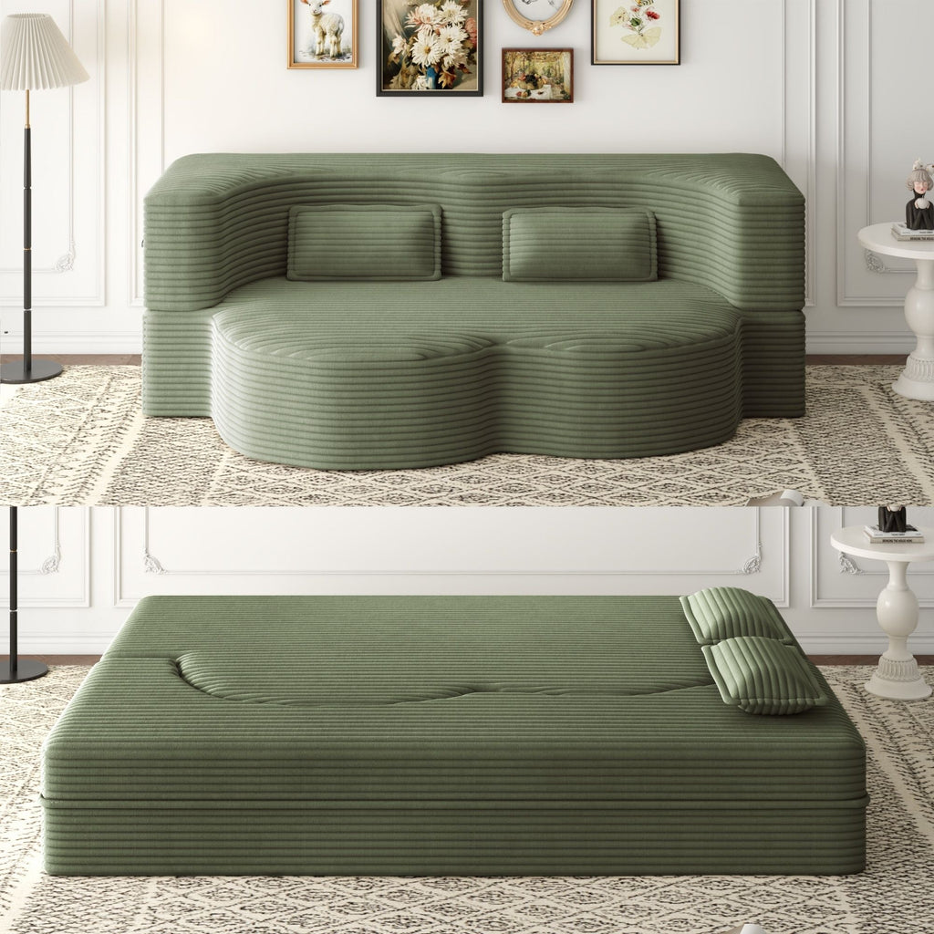Convertible Foam-Filled Sleeper Sofa Bed with 2 Pillows