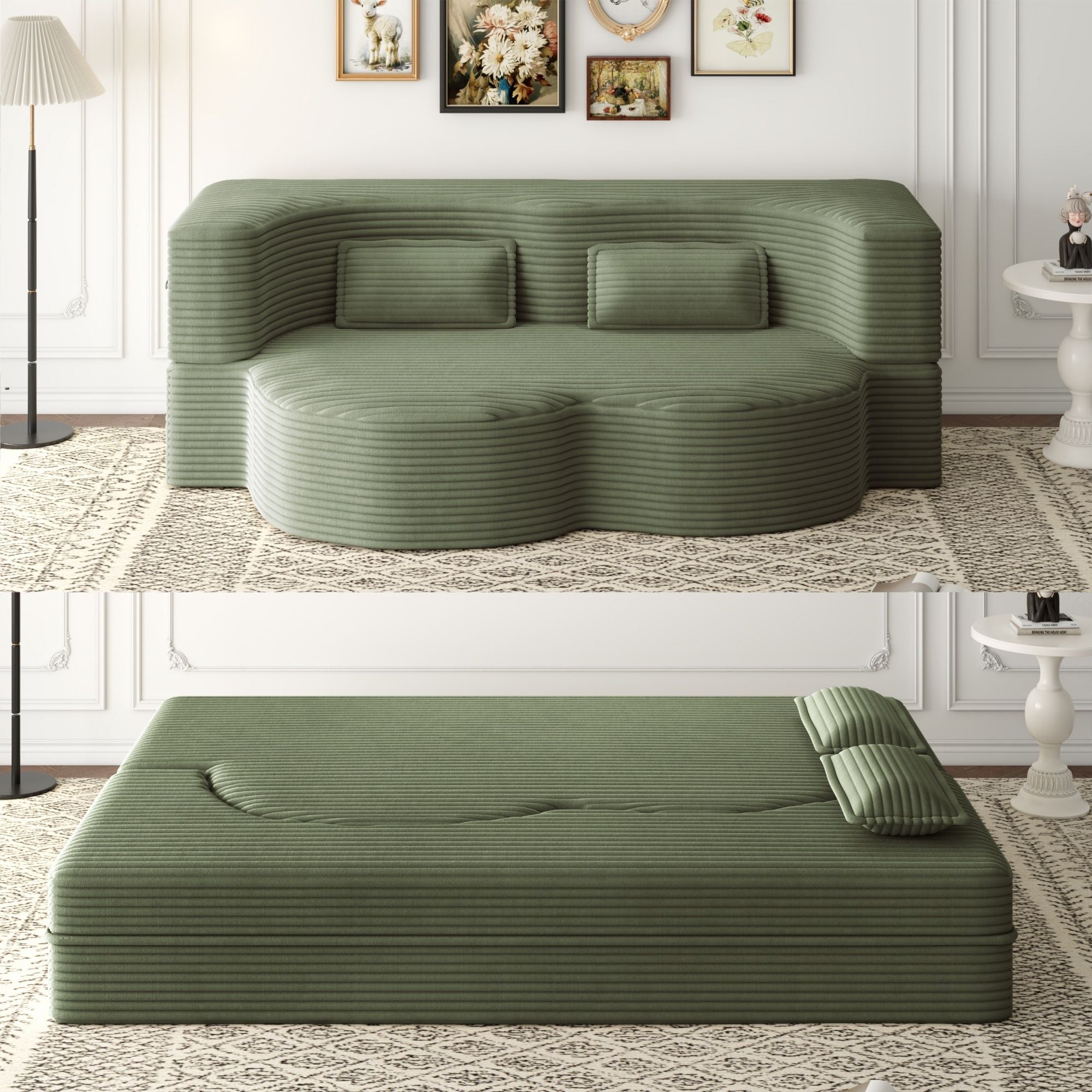 Convertible Foam-Filled Sleeper Sofa Bed with 2 Pillows