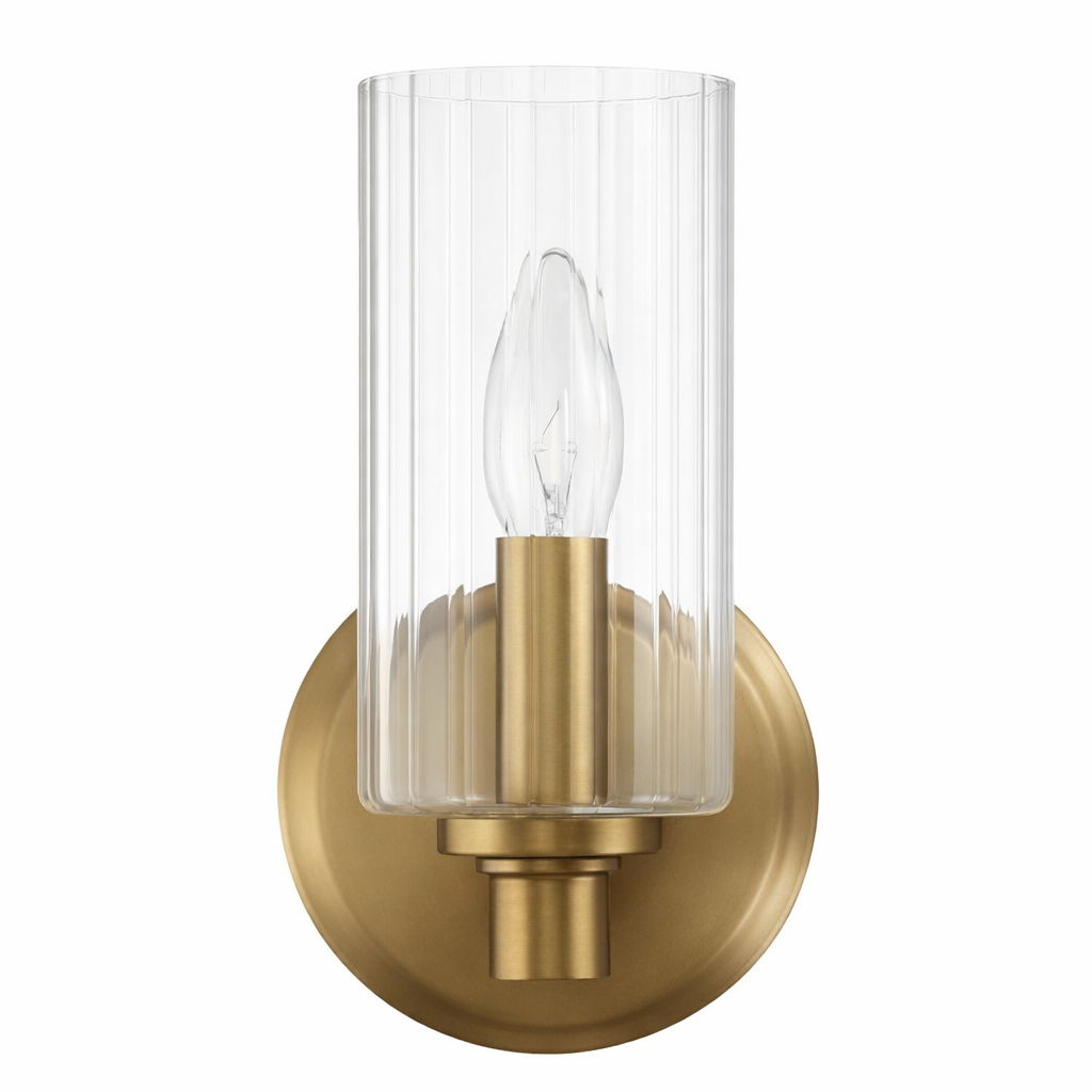 Jardin - Single Light Wall Sconce With Clear Ribbed Satin - Clear / Gold
