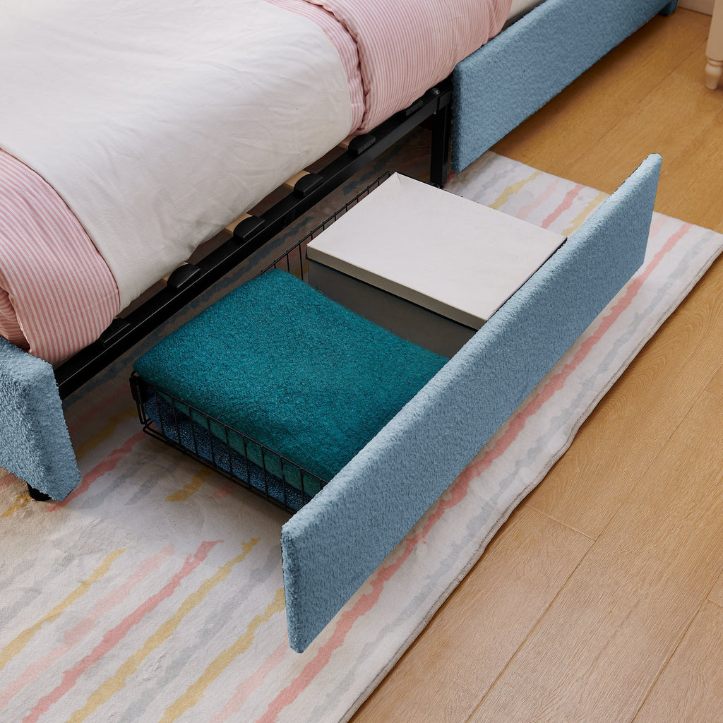 Twin Size Kids Upholstered Bed with Oversized Rabbit Ear Headboard