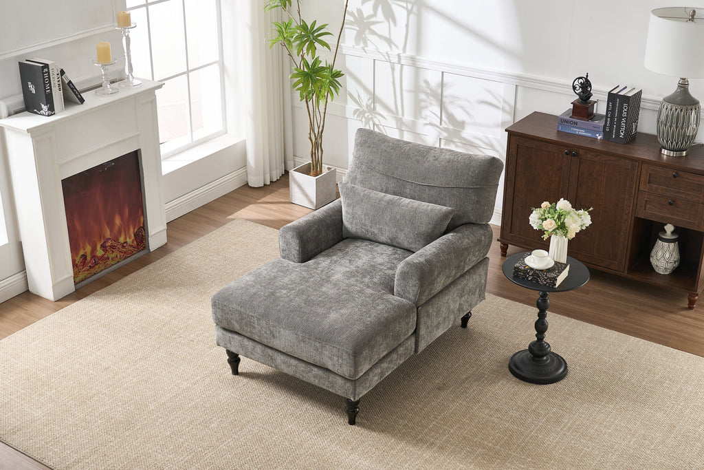 Modern Grey Upholstered Chaise Lounge Sofa Recliner