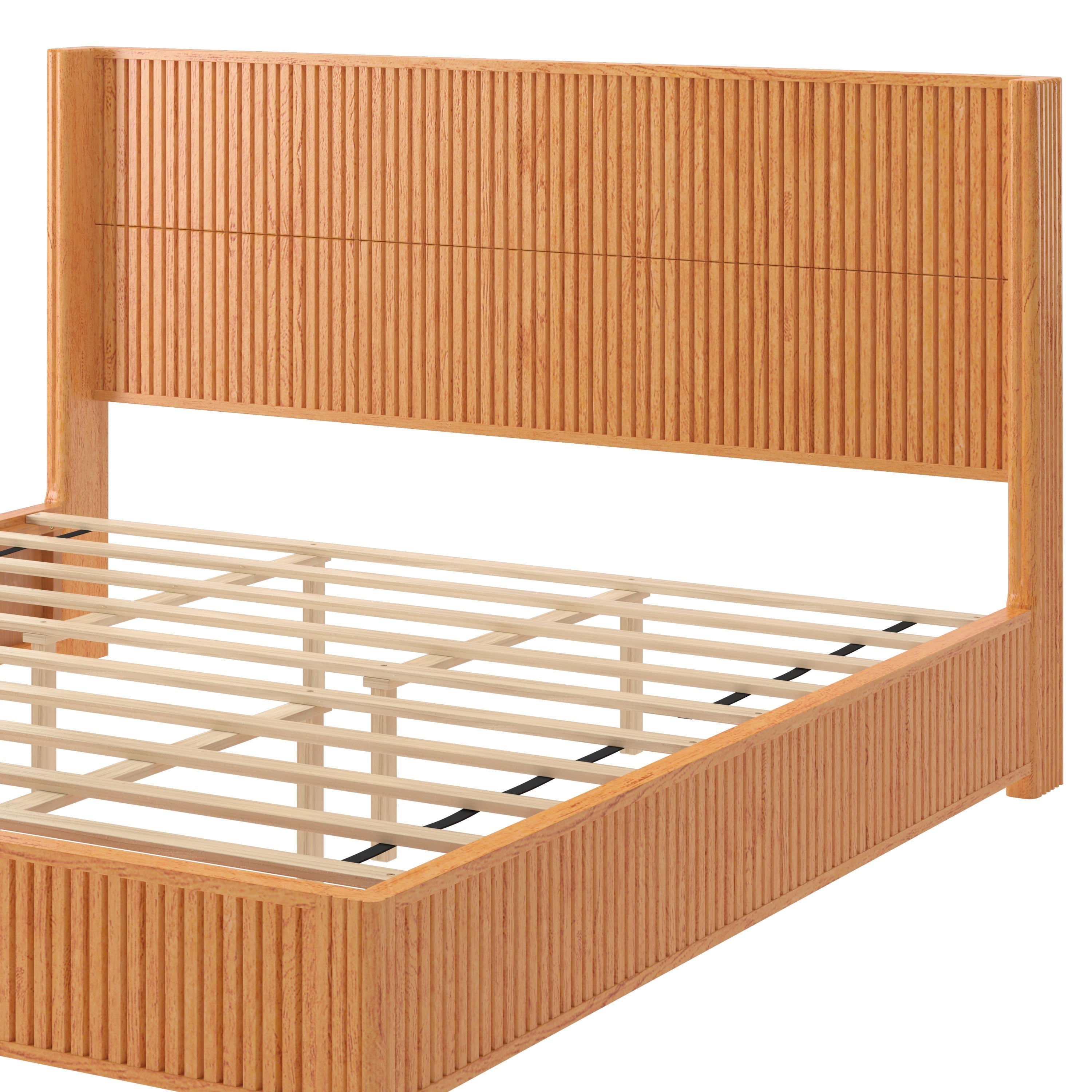 Solid Wood Platform Bed Frame with Headboard, King Size