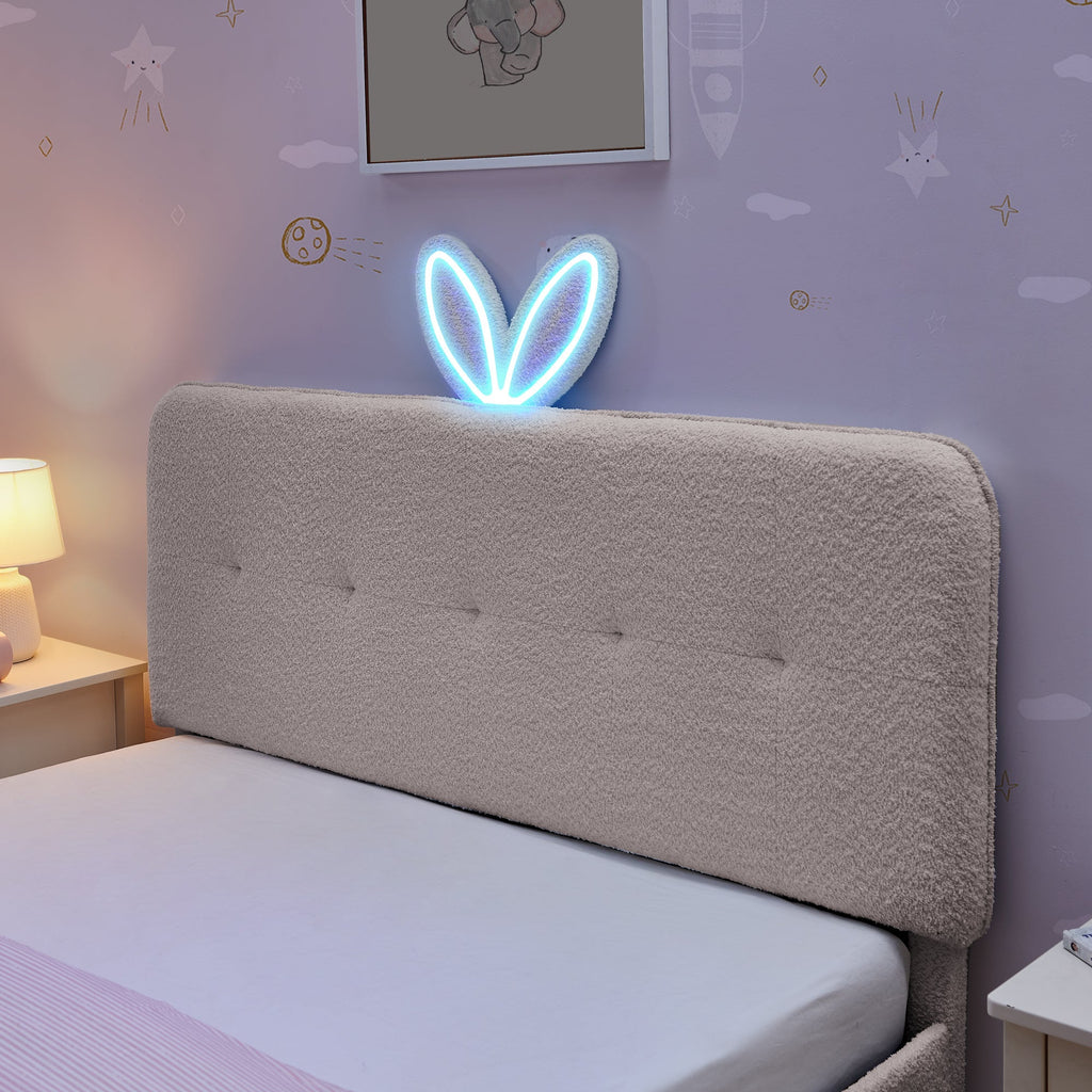 Full Size Kids Upholstered Bed with Oversized Rabbit Ear Headboard