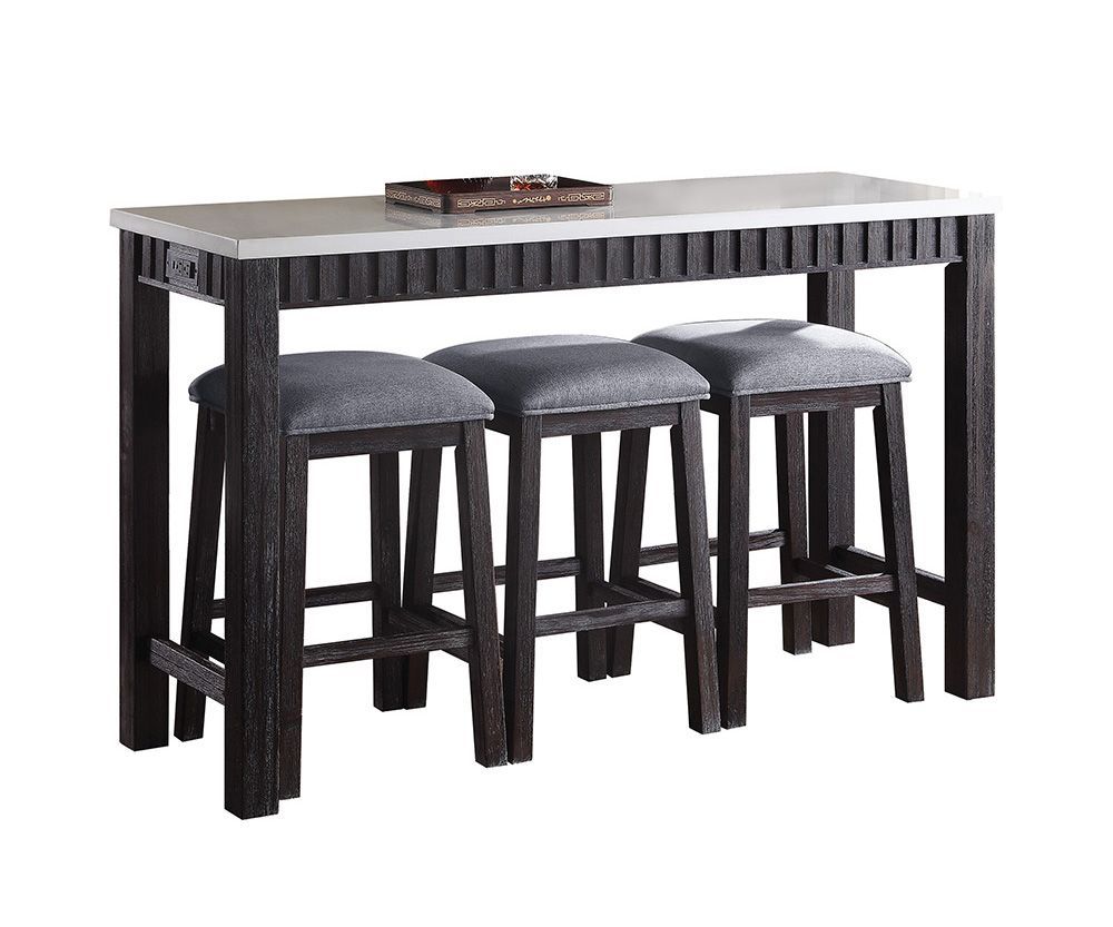 Necalli Marble Top Weathered 4 Piece Pack Counter Height Table Set - Espresso