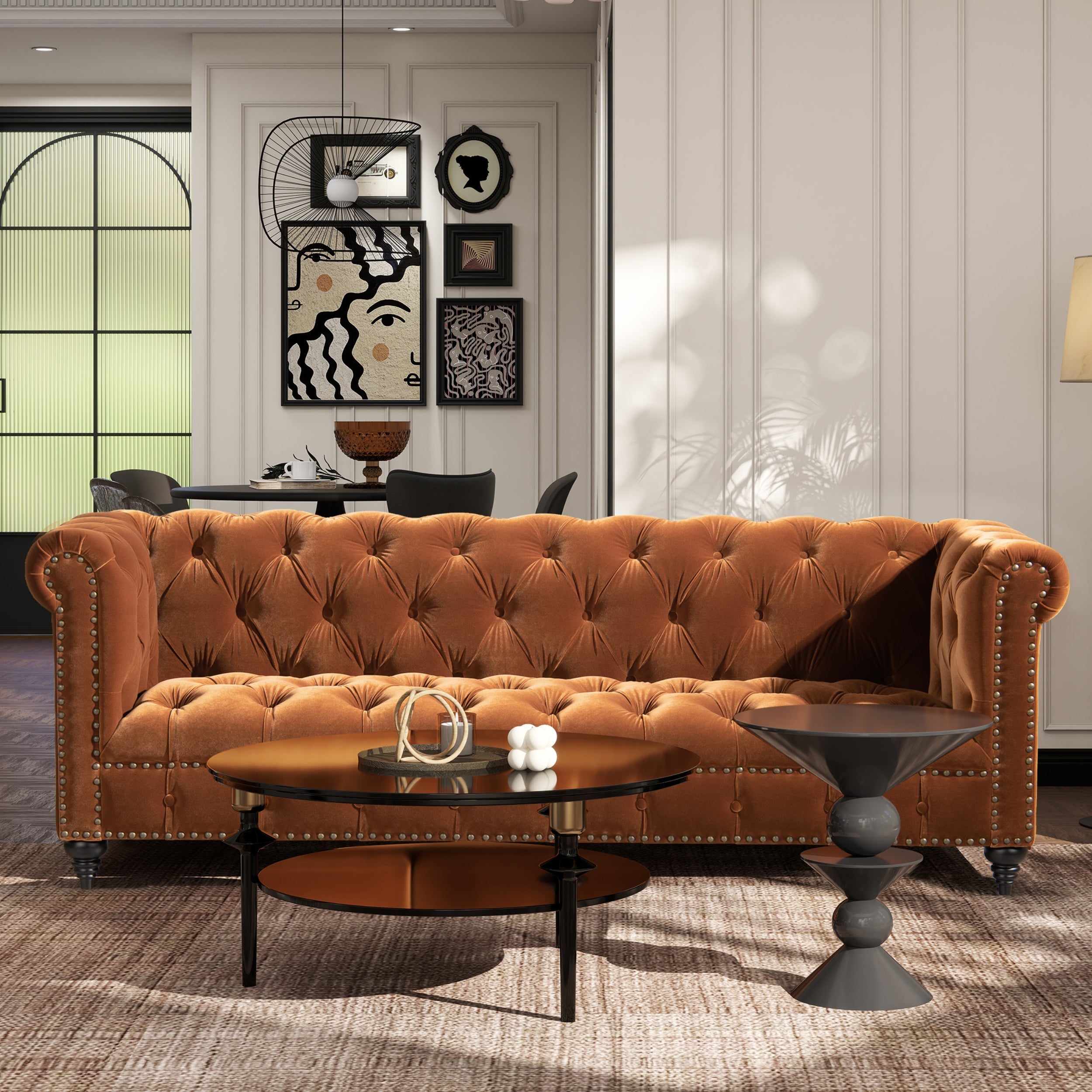 Alto 88' Tufted Chesterfield Sofa, Burnt Orange  Performance Velvet