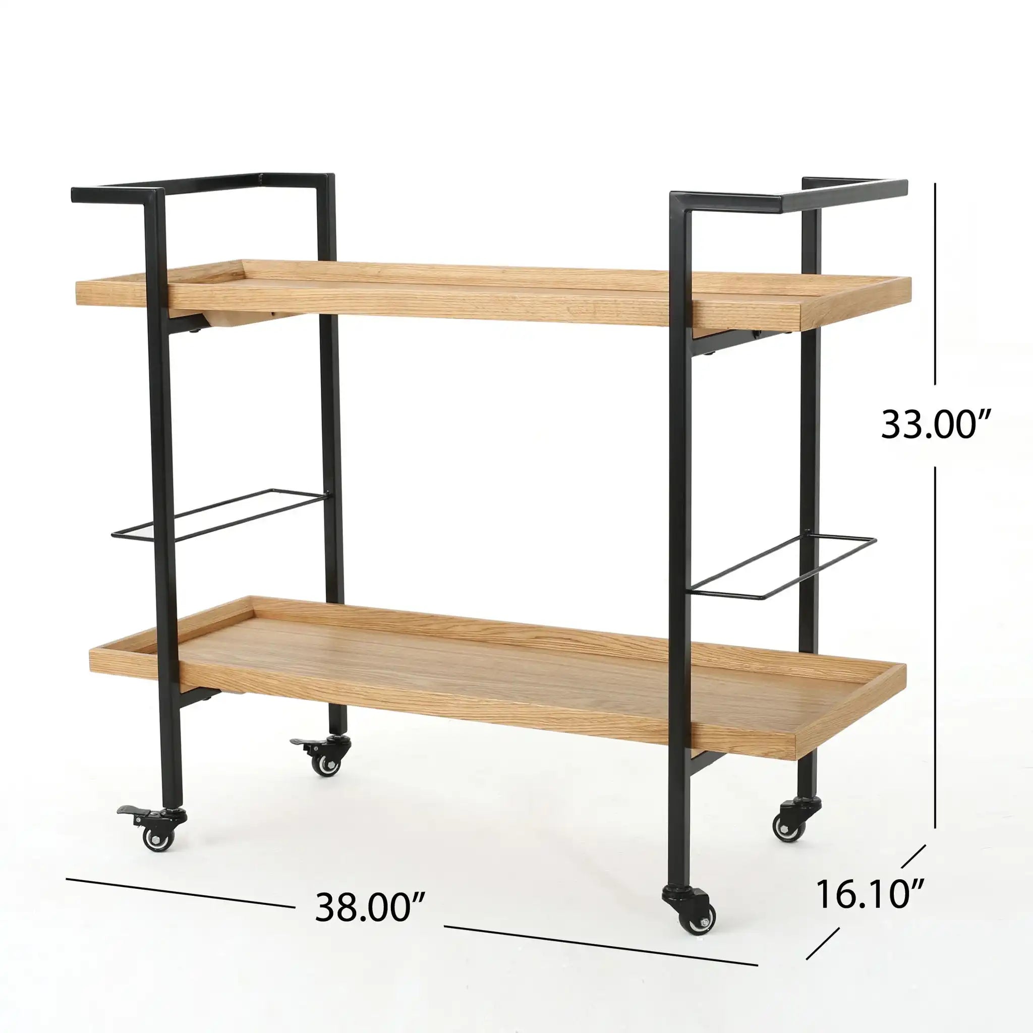 Modern Industrial Bar Cart With Shelving and Casters