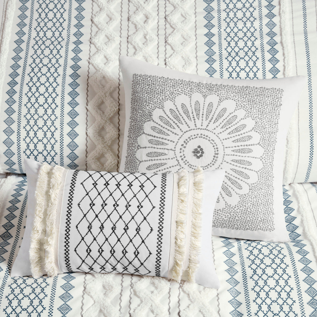 King/Cal King Cotton Printed Duvet Cover Set with Chenille
