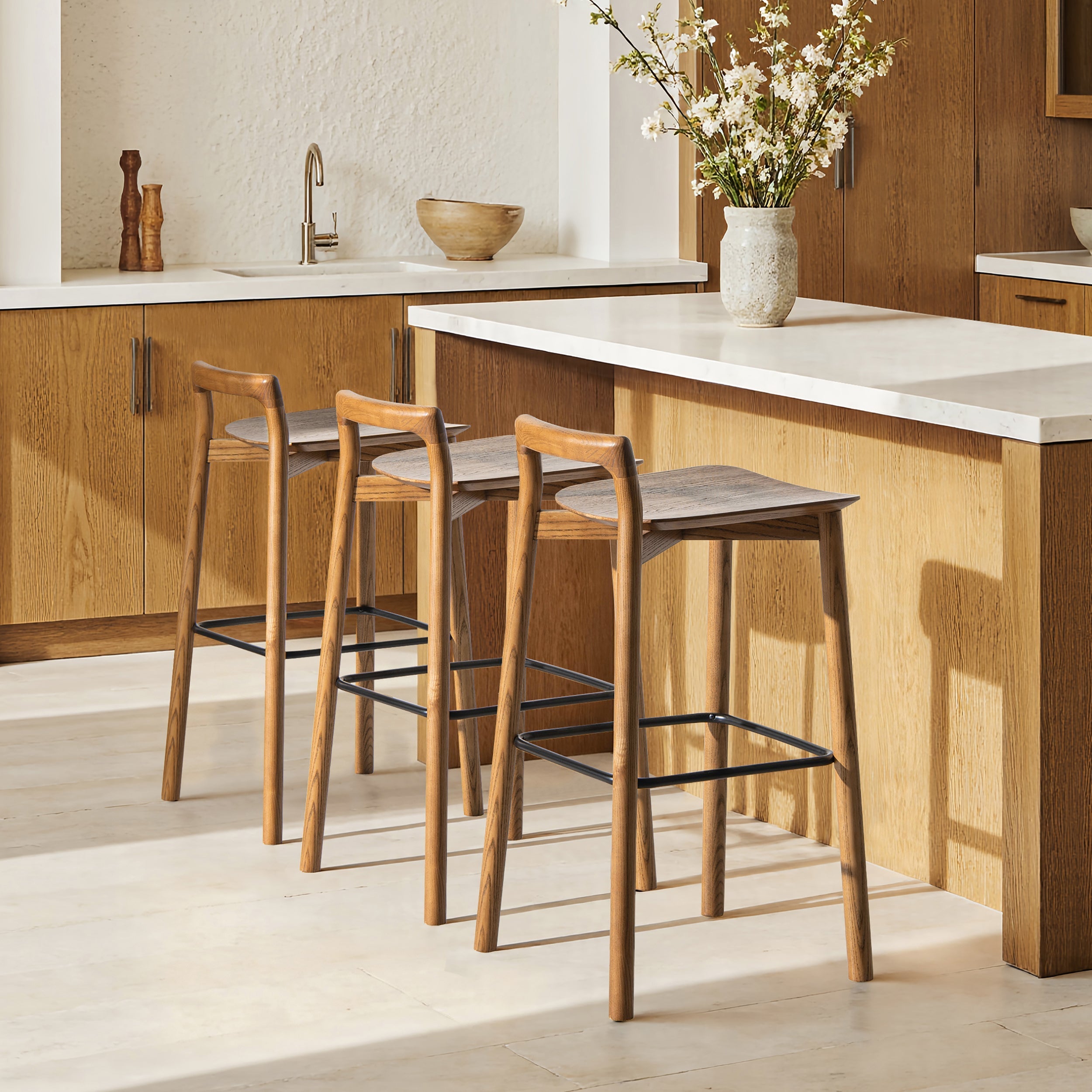 Sven 30" Modern Minimalist Low Back Wood Barstool