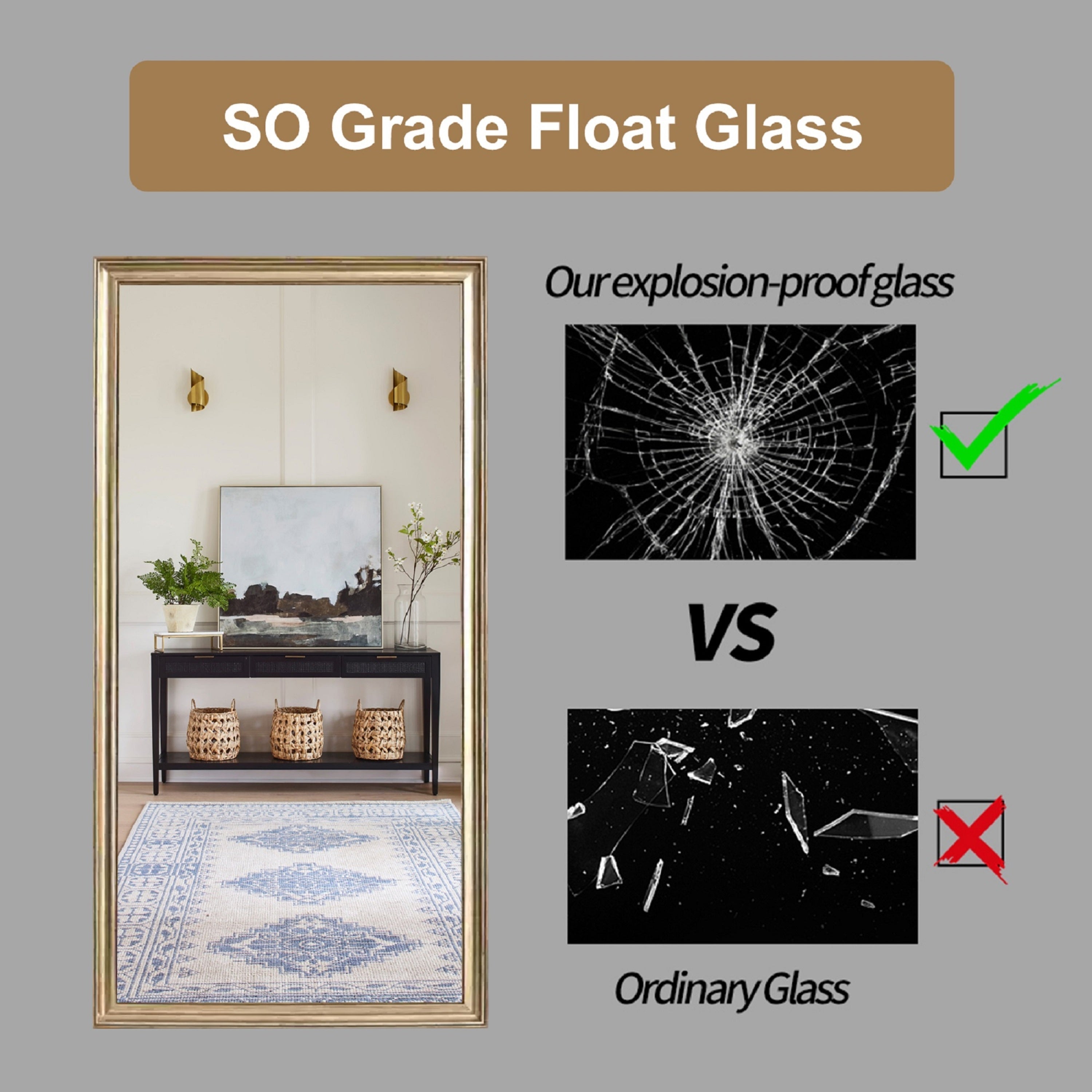 70' x 32' Gold Full Length Floor Mirror with PS Frame