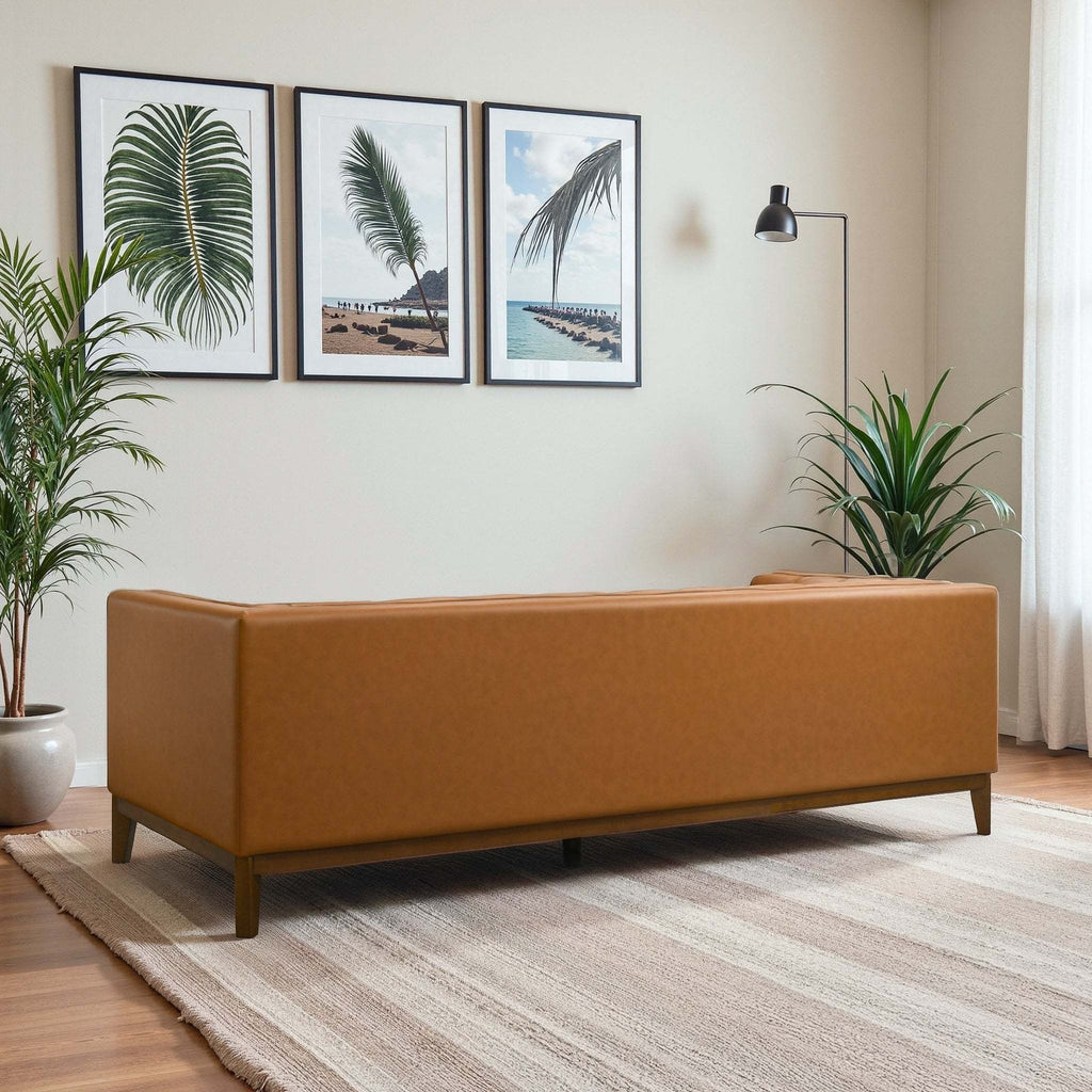 Melissa Mid-Century Cognac Vegan Leather Modern Sofa