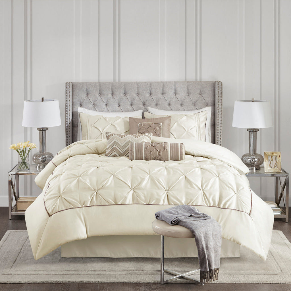 7 Piece Tufted Comforter Set Ivory Queen