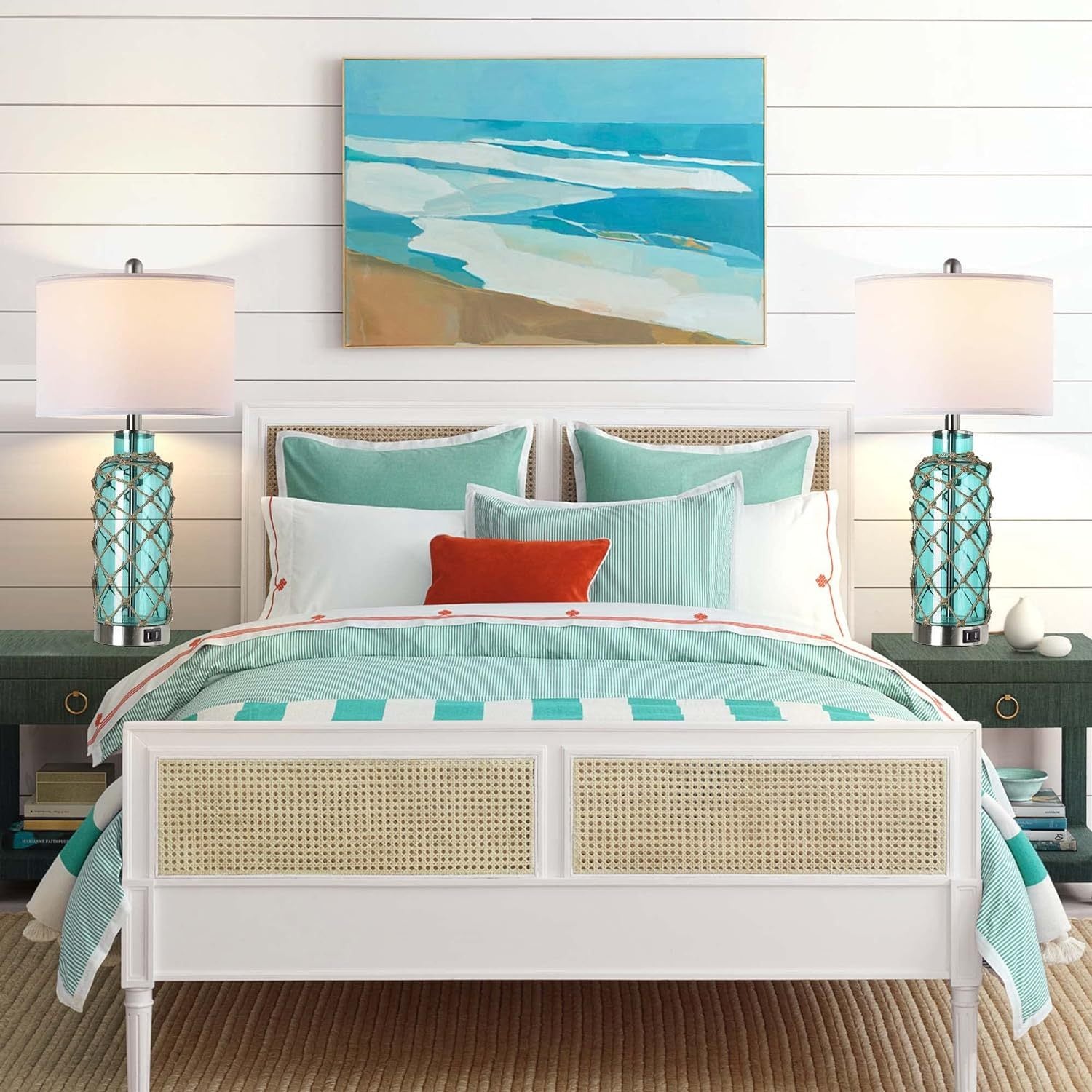 Cottage Nautical Accent Table Lamp Set of 2