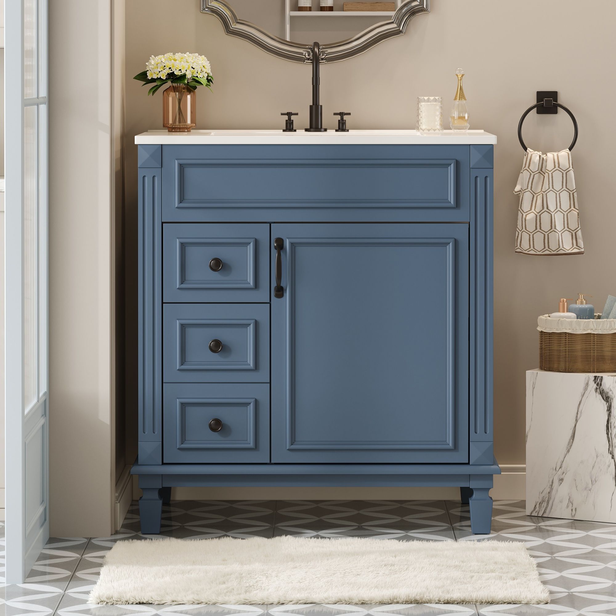 Bathroom Vanity With Sink, Cabinet With 2 Drawers And Adjustable Shelf