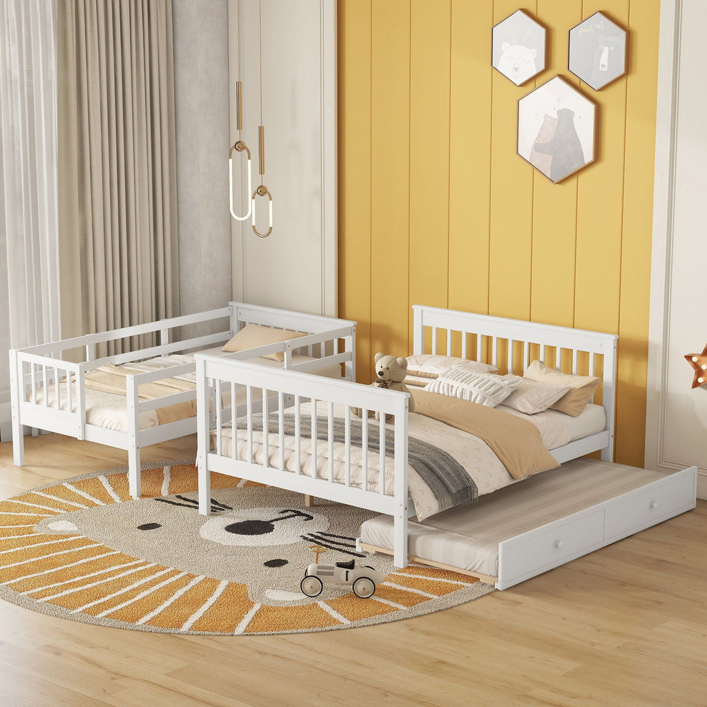 Bunk Bed With Twin Size Trundle, Storage And Guard Rail For Bedroom