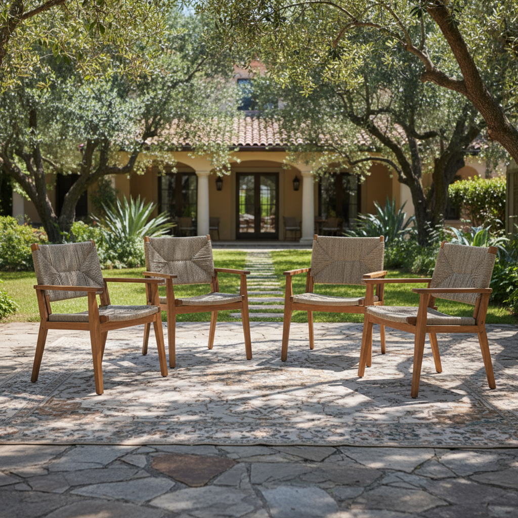 Durable Outdoor Dining Chair Set with Acacia Wood Frame and Wicker Seat