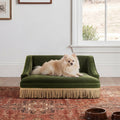 Duchess 33' Medium Princess Pet Bed Sofa with Fringe Skirt, Olive Green Velvet