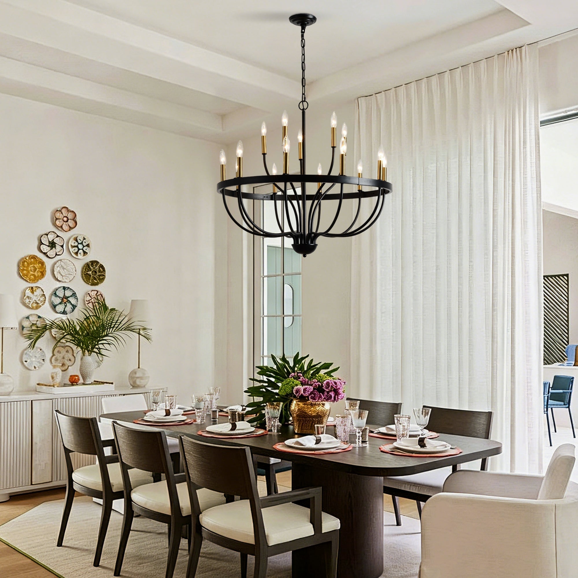 15-Light Industrial Iron Candle Chandelier Modern Farmhouse Pendant Light