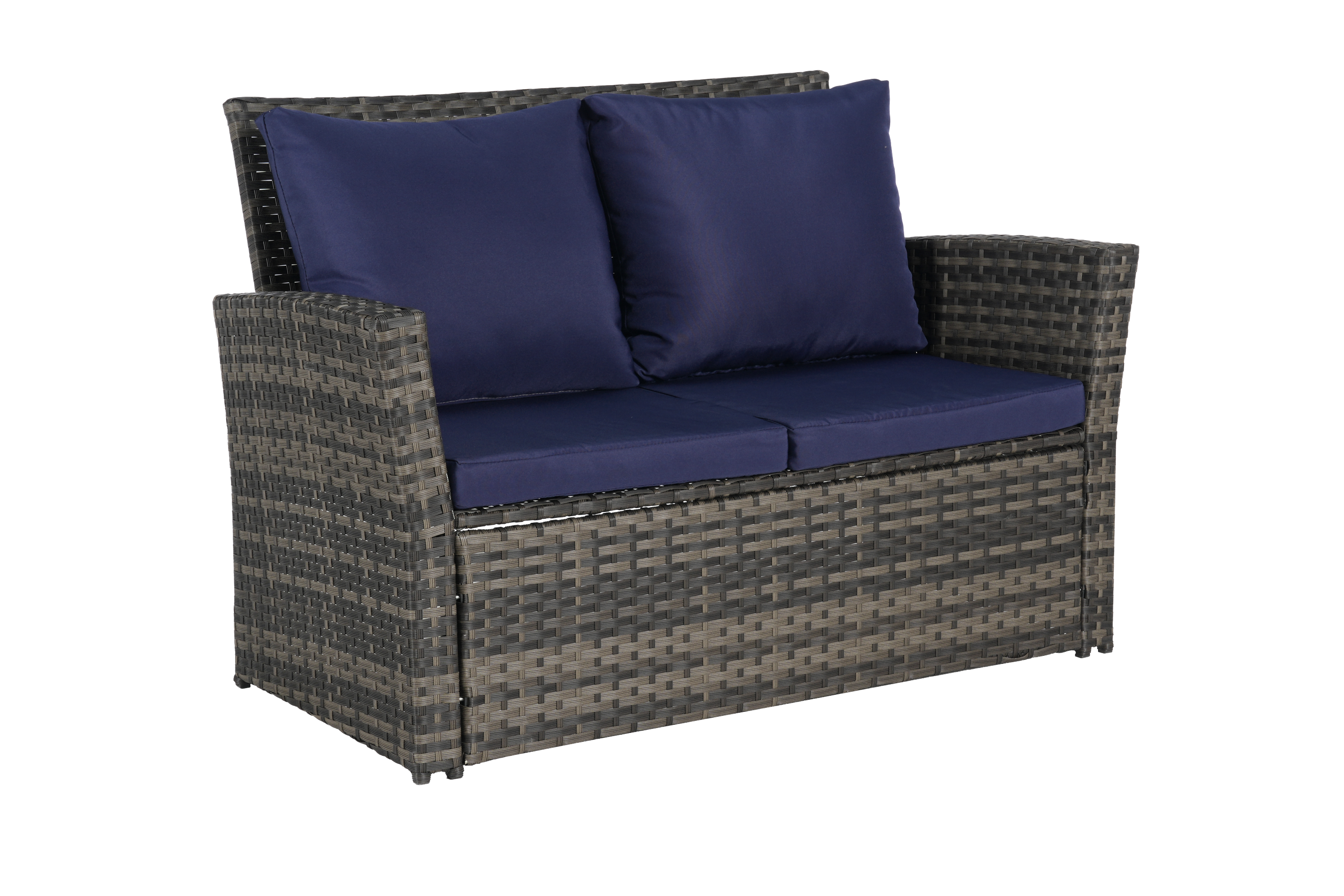 4 Pieces Outdoor Patio Furniture Set with Rattan Chairs and Tempered Glass Table