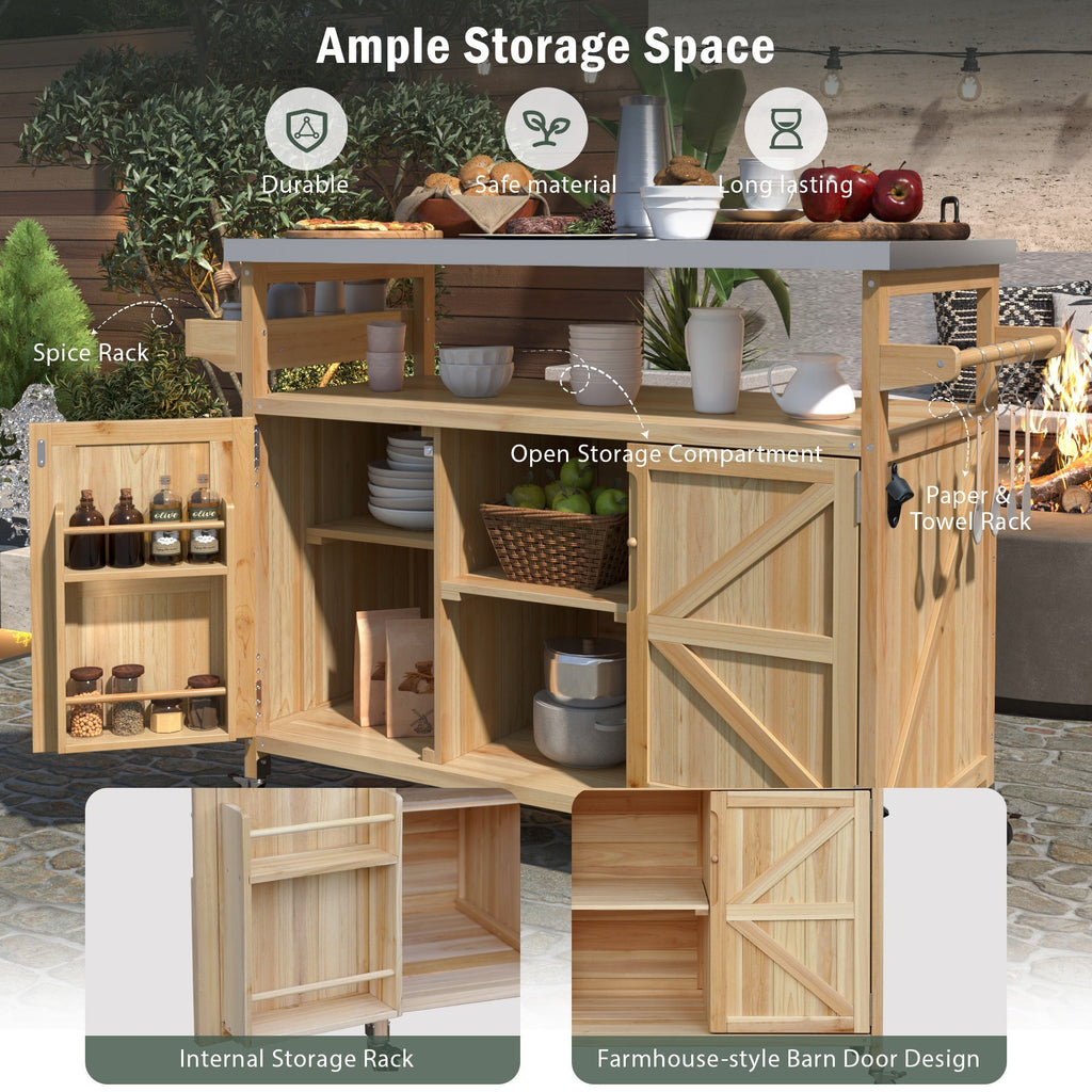 K&K Outdoor Kitchen Island, Rolling Bar Cart & Storage Cabinet