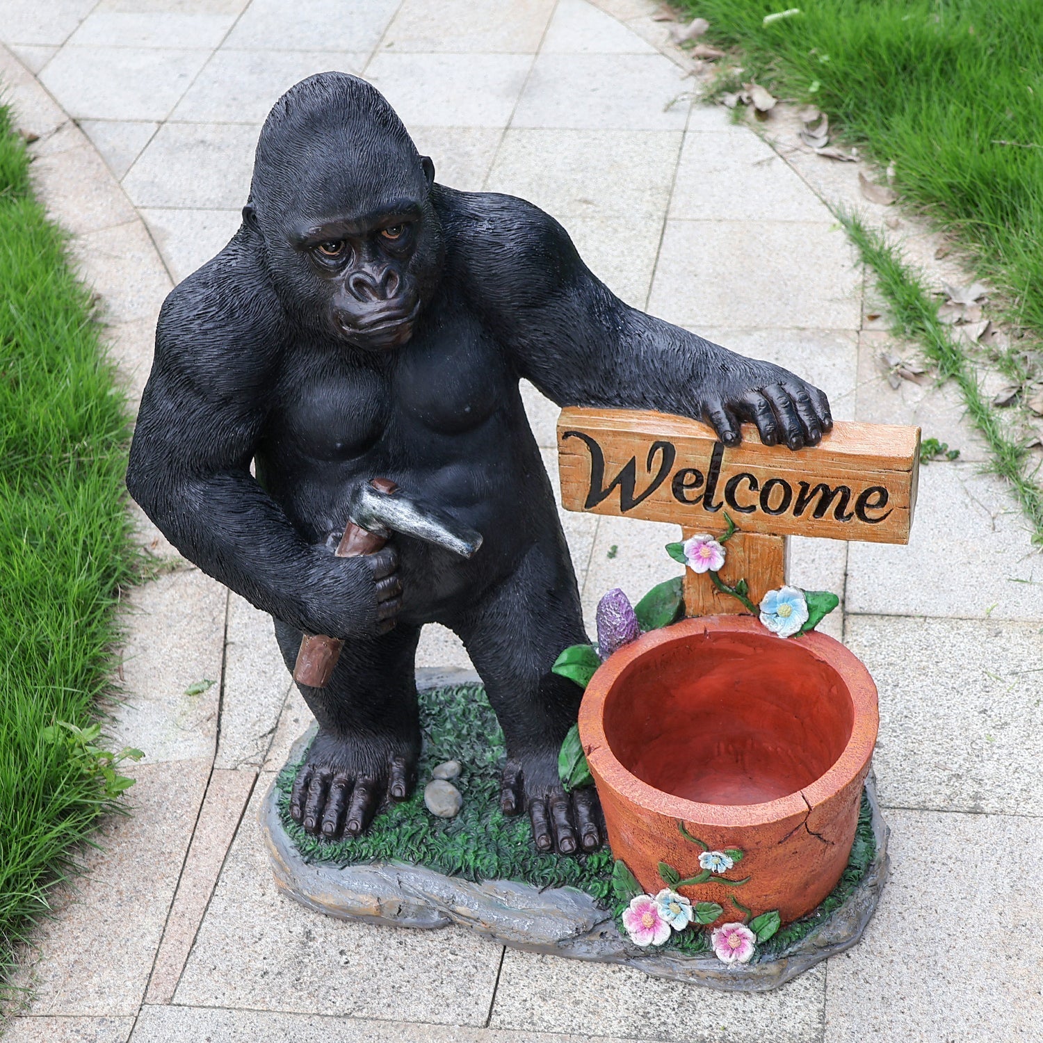 Outdoor Garden Sculpture Chimpanzee Flower Pot Planter