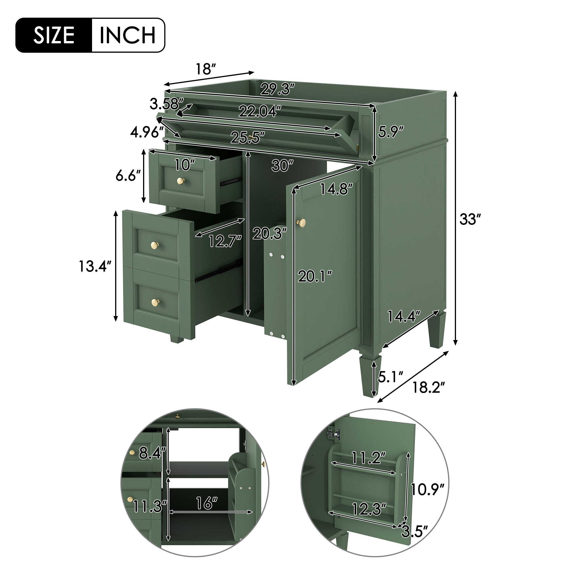Bathroom Vanity With 2 Drawers and Tip-Out Storage Cabinet
