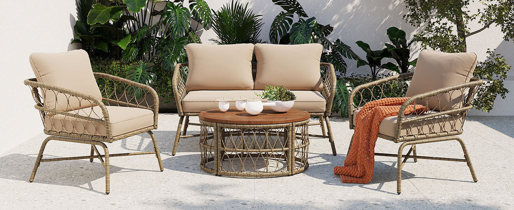 Bohemia-Inspired 4-Person Outdoor Seating Group With Removable Cushions