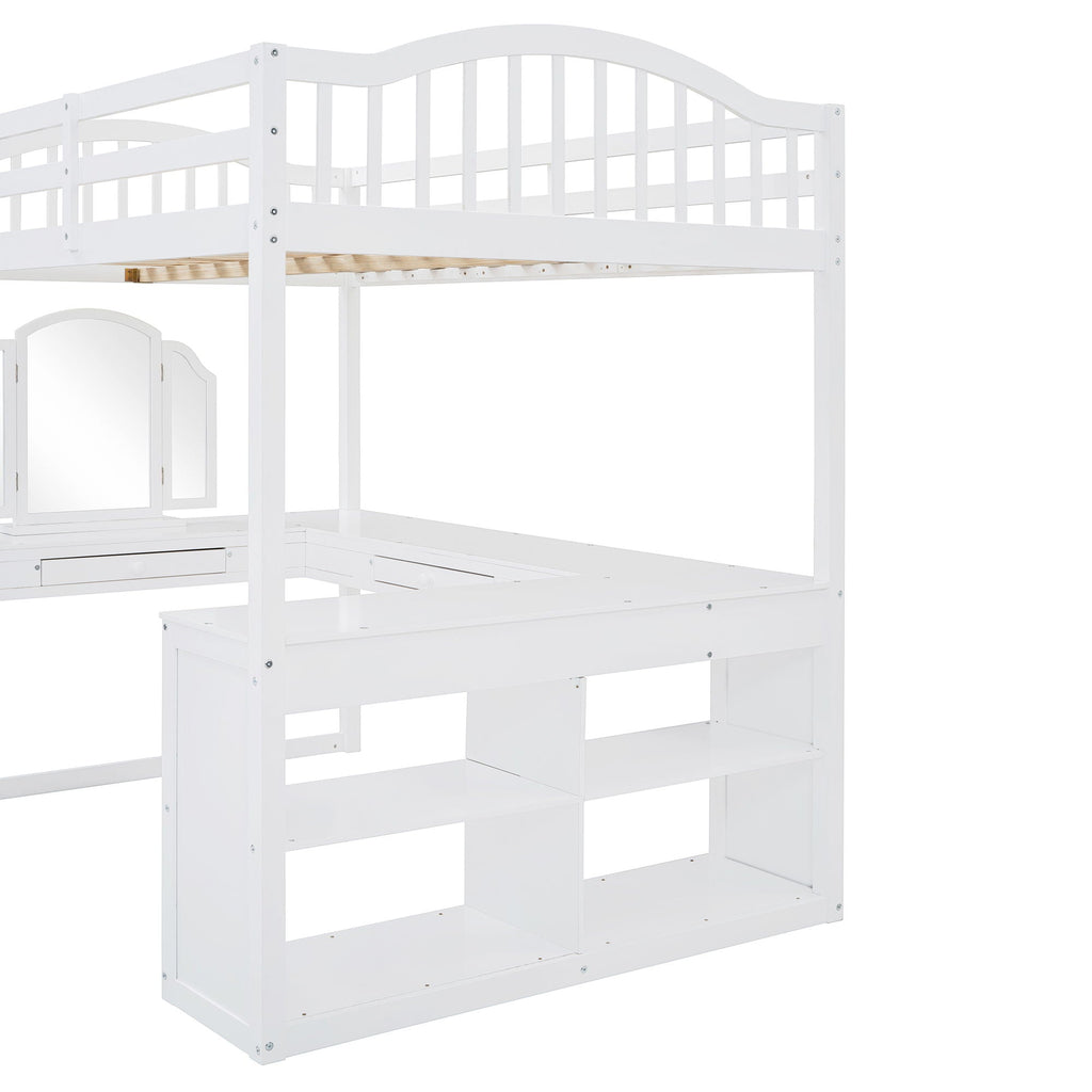 Loft Bed With Drawers, Cabinet, Shelves With Desk