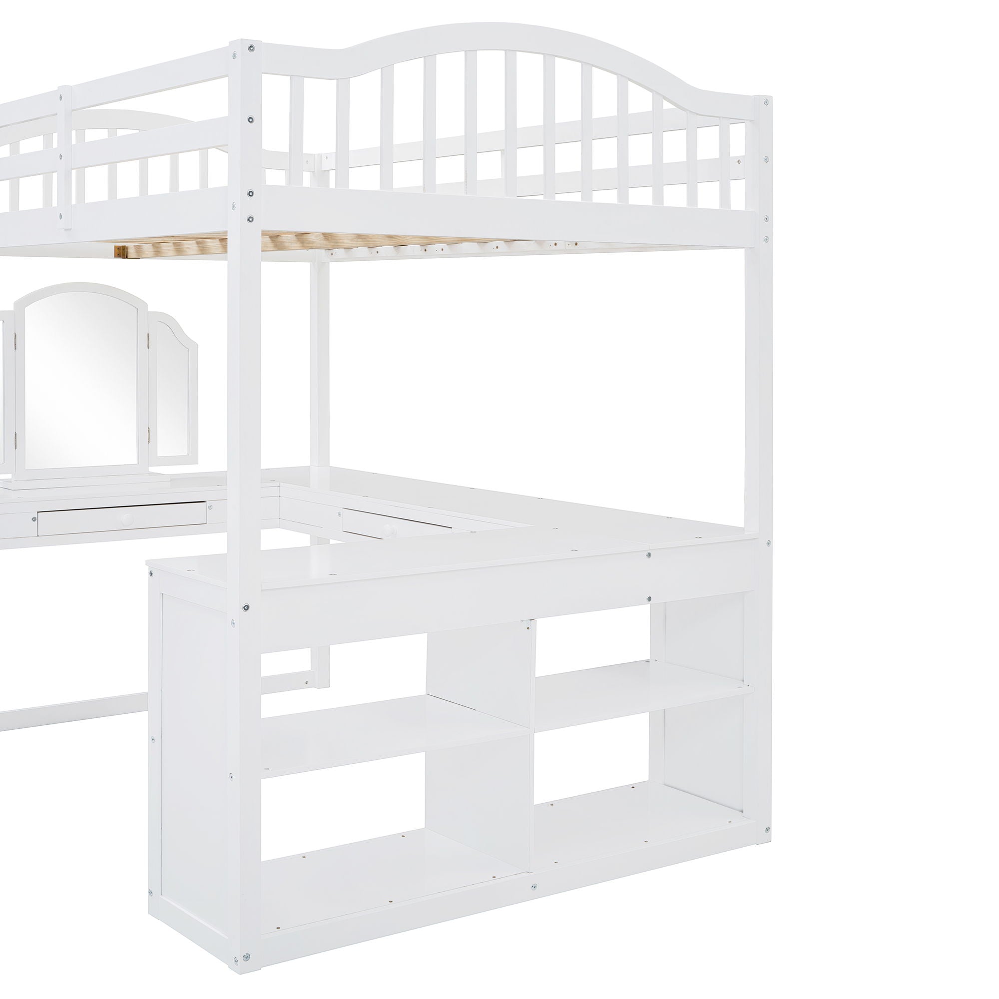 Loft Bed With Drawers, Cabinet, Shelves With Desk