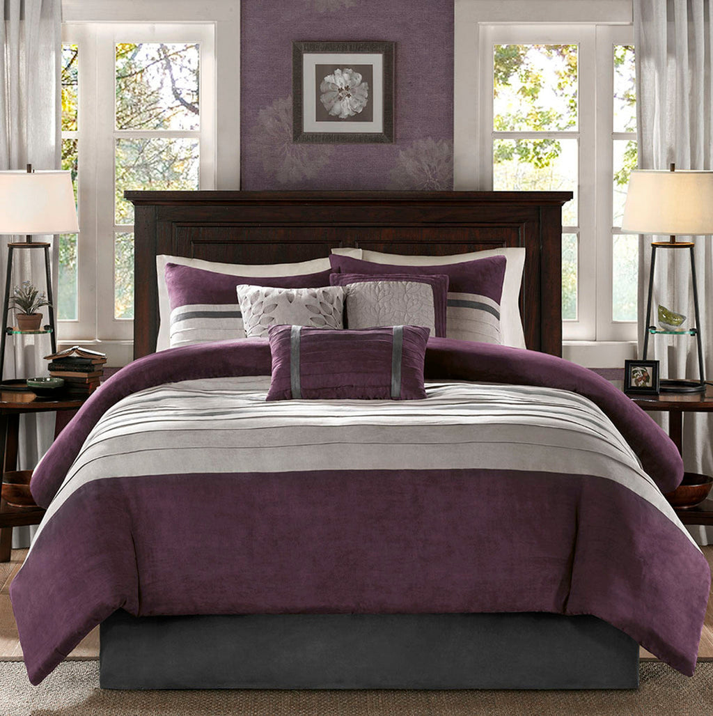 7 Piece Faux Suede Comforter Set Purple Queen