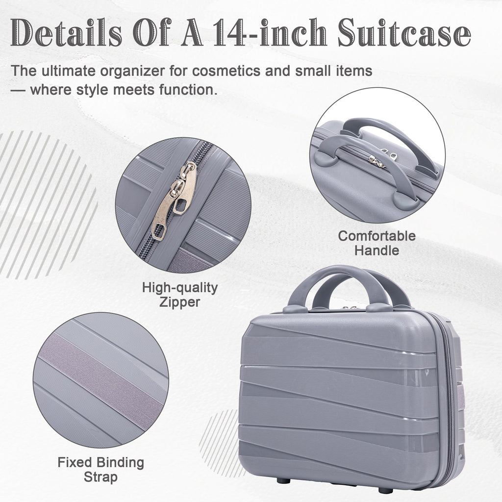 4-Piece PP Spinner Wheel Luggage Set with Cosmetic Case, Light Gray