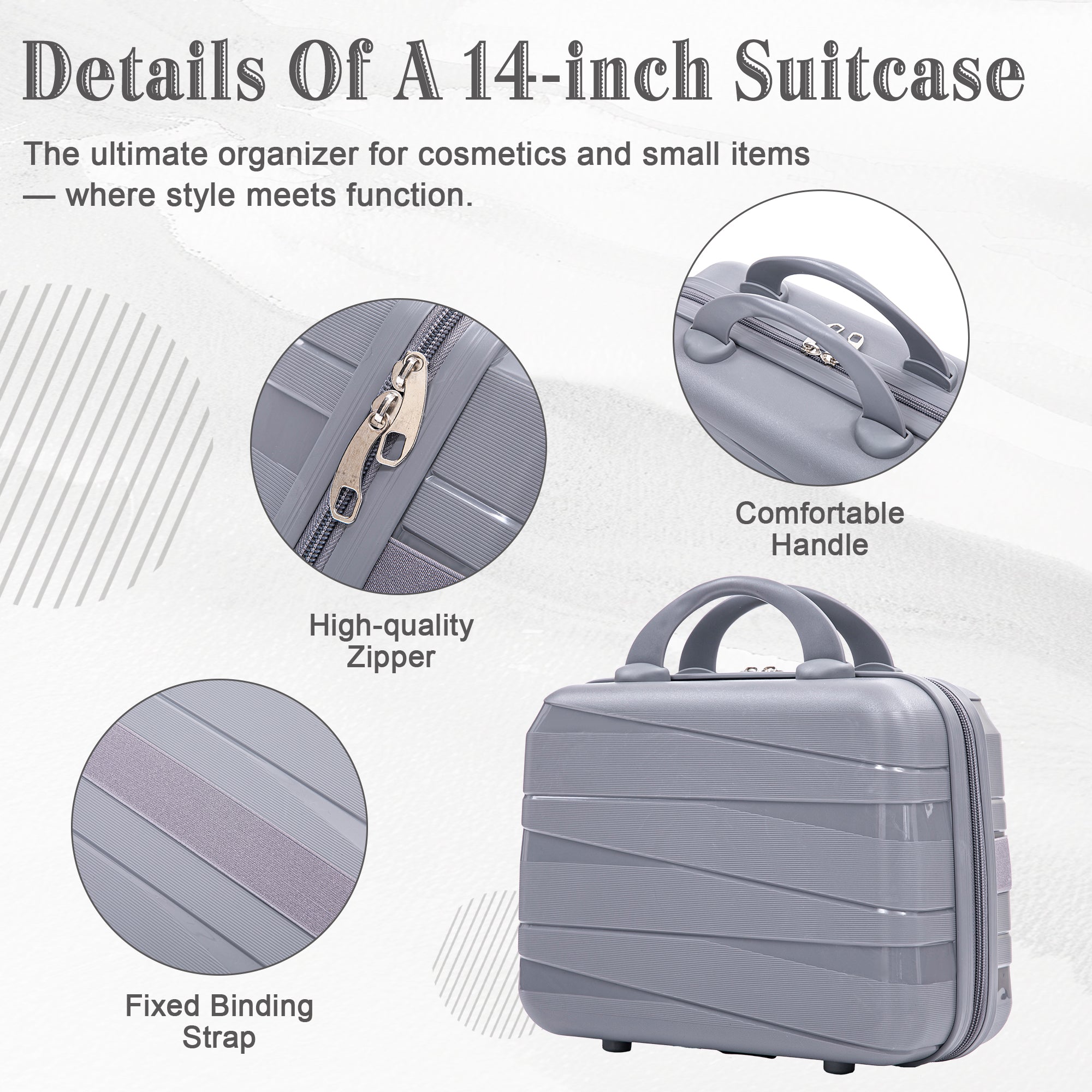 4-Piece PP Spinner Wheel Luggage Set with Cosmetic Case, Light Gray
